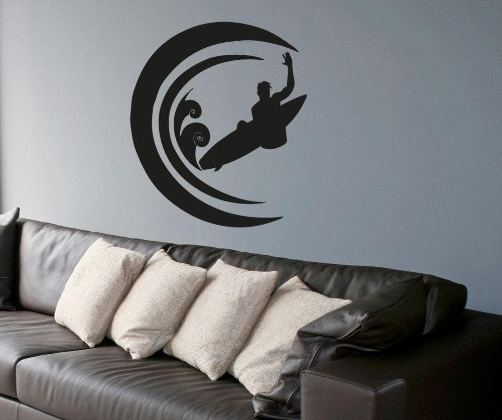 Circular Wave Surf Vinyl Wall Decal Sticker - Waterproof Removable Home Decor for Living Room, Bedroom, Nursery #OS_AA1235 | Perfect for Beach House, Kids Room & Office Wall Art