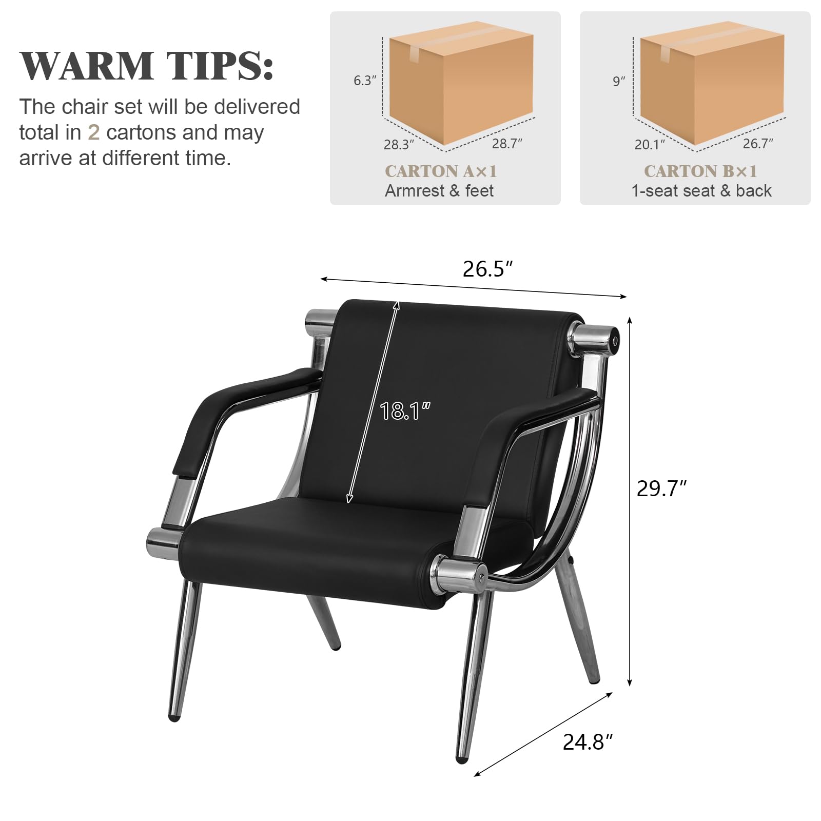 Kinpaw Leather Waiting Room Chairs - Heavy Duty Reception Bench with Padded Arms & Backrest, Black Office Conference Chairs for Meeting Rooms, Lobby Seating and Professional Workspaces