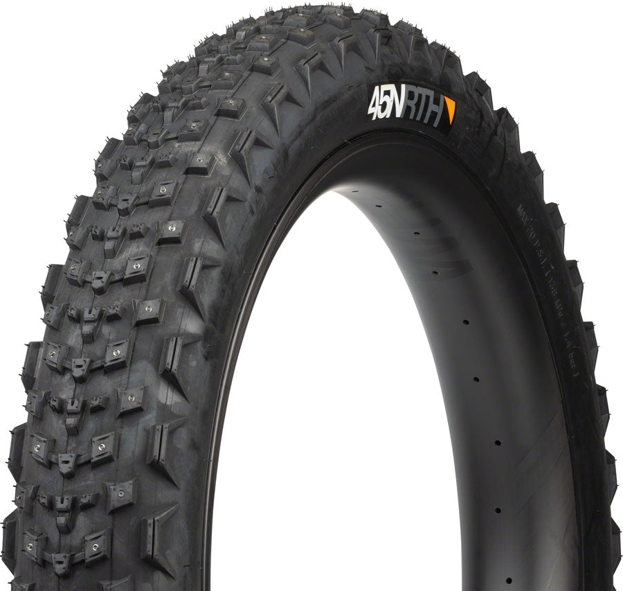45NRTH Dillinger 4 Studded Bike Tire - 26 x 4.2 Inch Tubeless Folding Winter Tire with 168 Large Concave Carbide Studs (120 TPI, Black) - Perfect for Snow & Ice Cycling, Fat Bike Winter Commuting, and Mountain Biking in Extreme Cold Conditions