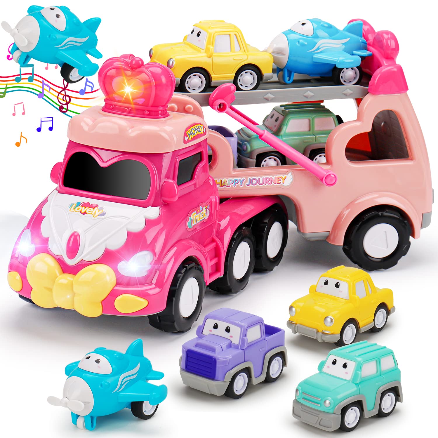 **Pink Princess 5-in-1 Carrier Truck Toy for 1-3 Year Old Girls | Toddler Learning & Pretend Play Vehicle | Perfect Birthday Gift for 1, 2, 3 Year Old Baby Girls (Ideal for Indoor & Outdoor Play)**