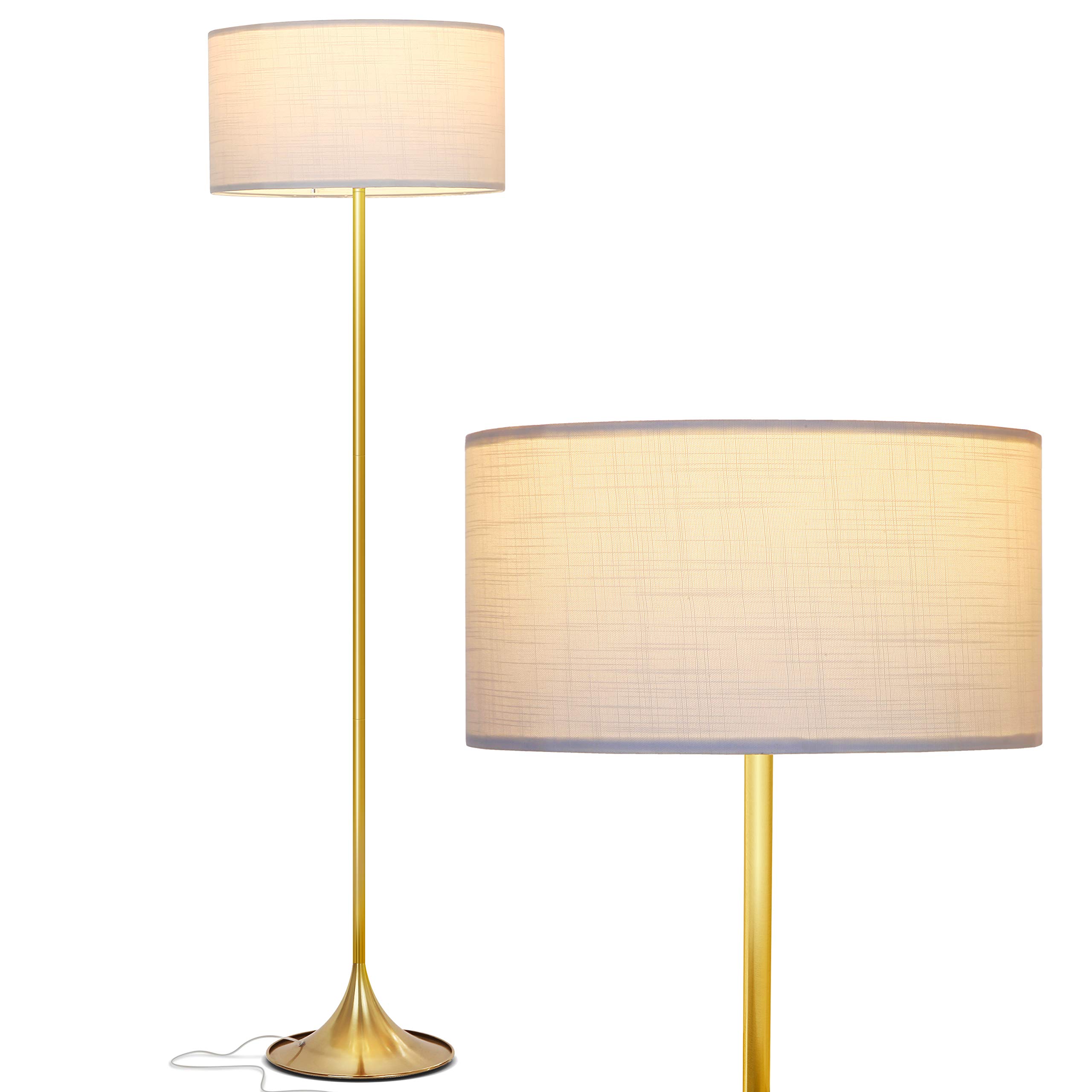 Brightech Quinn LED Floor Lamp - Modern Mid-Century Standing Lamp for Living Room, Bedroom & Office - Adjustable Tall Lamp with Heavy Base for Reading & Décor - Brass/Gold Finish - Perfect for Home Lighting & Workspace Illumination