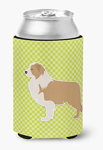 Red Border Collie Checkerboard Green Can or Bottle Hugger - Insulated Sleeve Protector for Beer, Soda & Drink Cans - Perfect for Parties, BBQs & Outdoor Activities