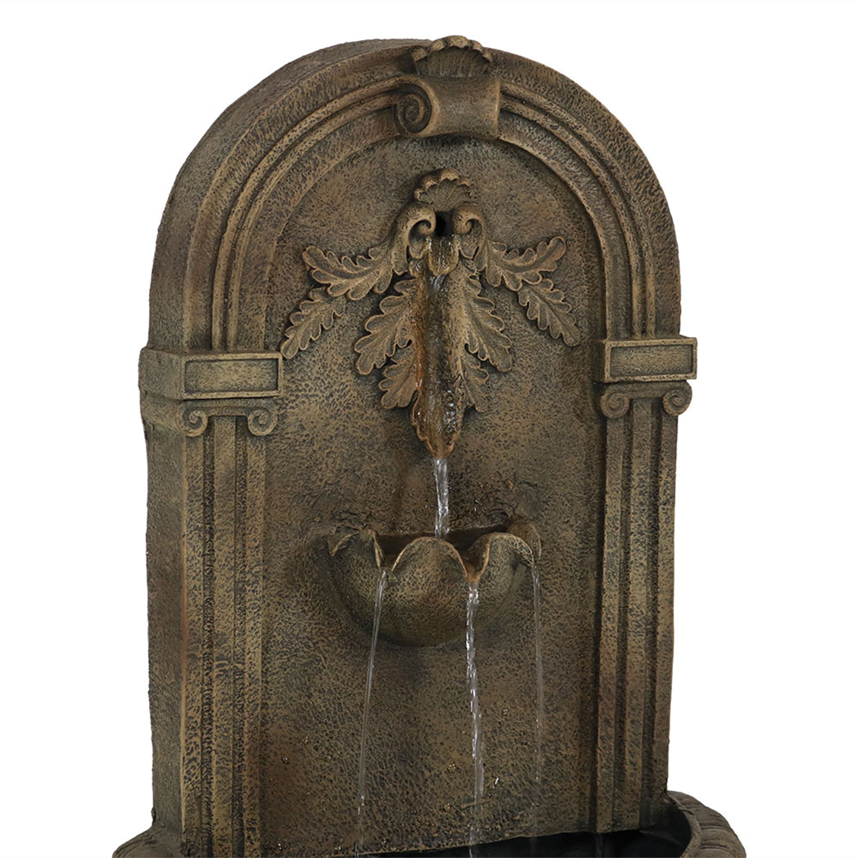 Sunnydaze Florence Solar Outdoor Wall Fountain with Battery Backup - Elegant Florentine Design for Garden, Patio, and Backyard Decor