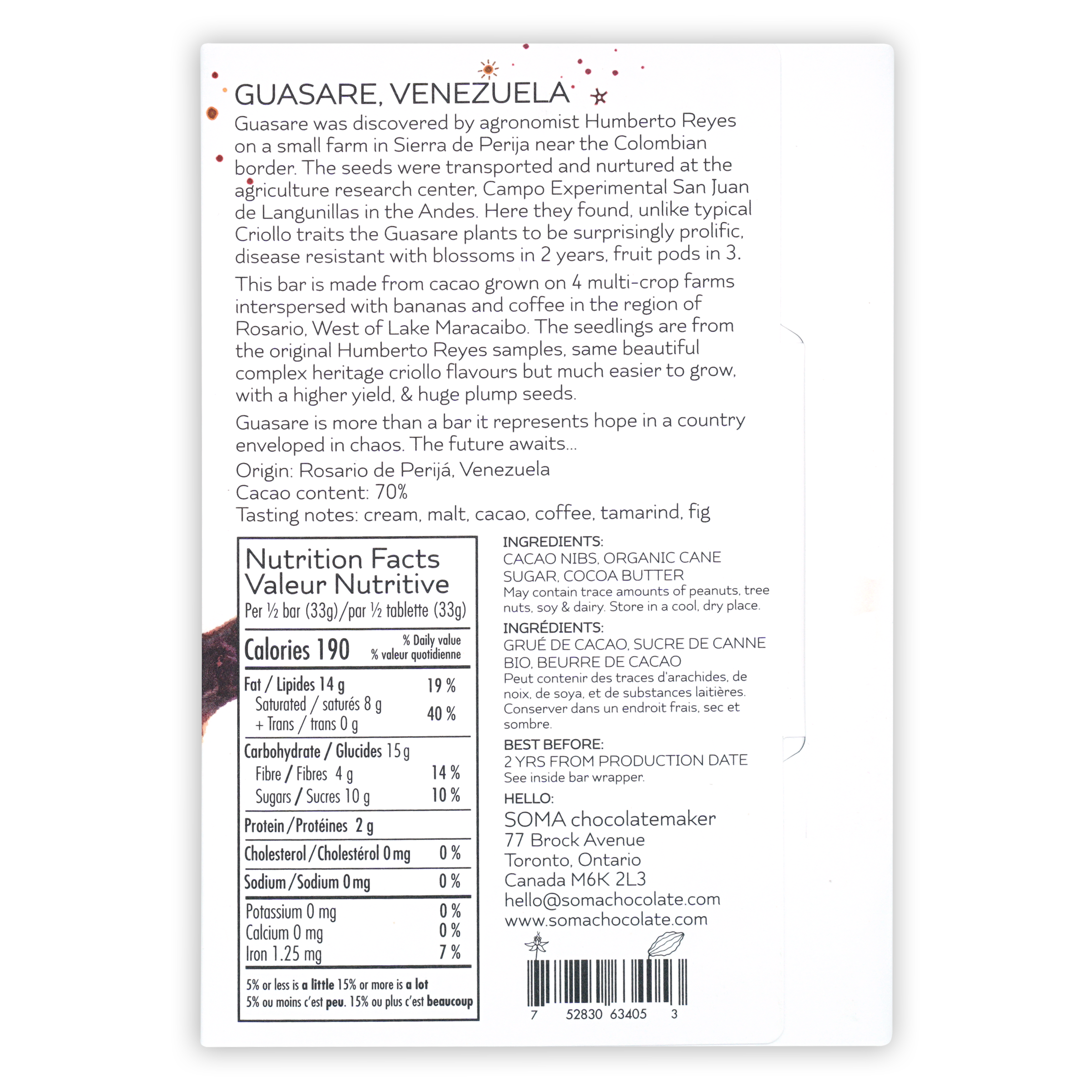 Premium Soma Guasare Venezuela 70% Dark Chocolate Bar - Rich Cocoa Flavor for Baking, Gifting & Gourmet Desserts
