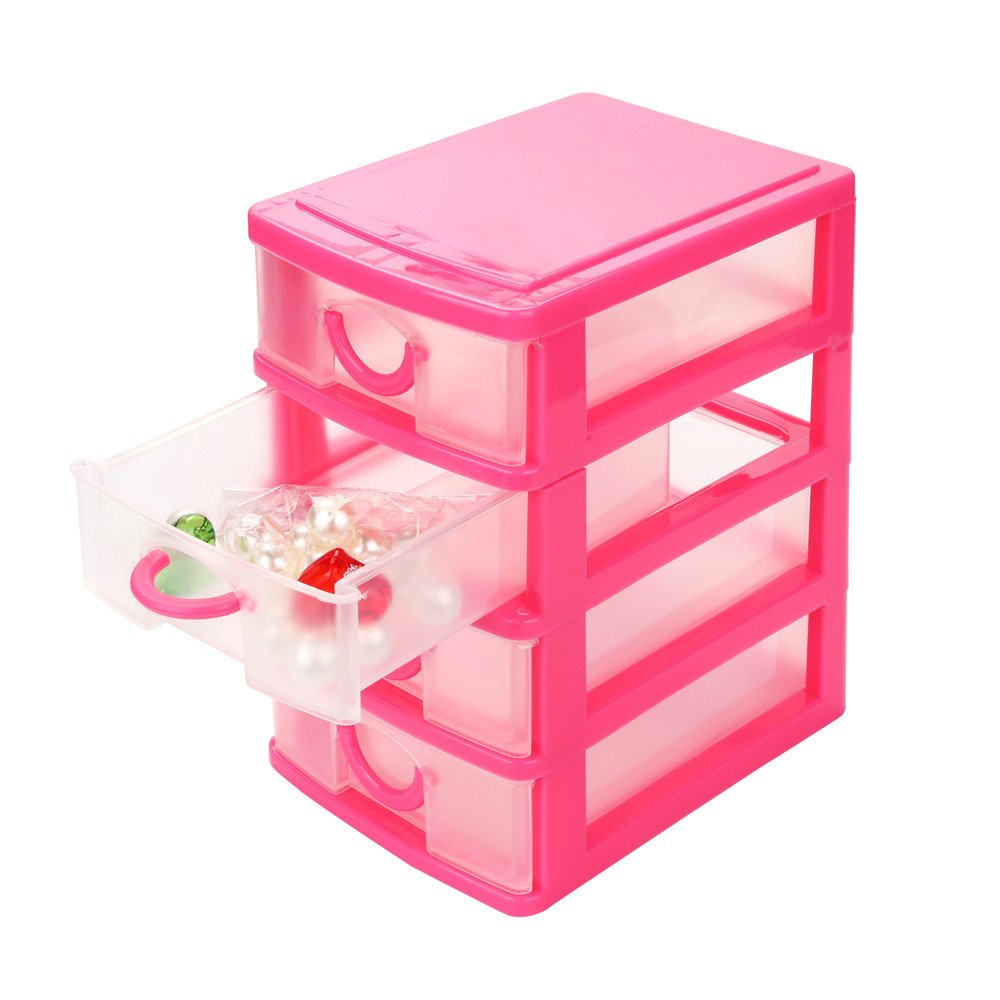 Mini Desktop Drawer Organizer - 4-Tier Plastic Storage Box for Cosmetics & Office Supplies, Removable Multi-Layer Drawer Case (Pink) - Perfect for Makeup Vanity, Desk Organization & Small Item Storage