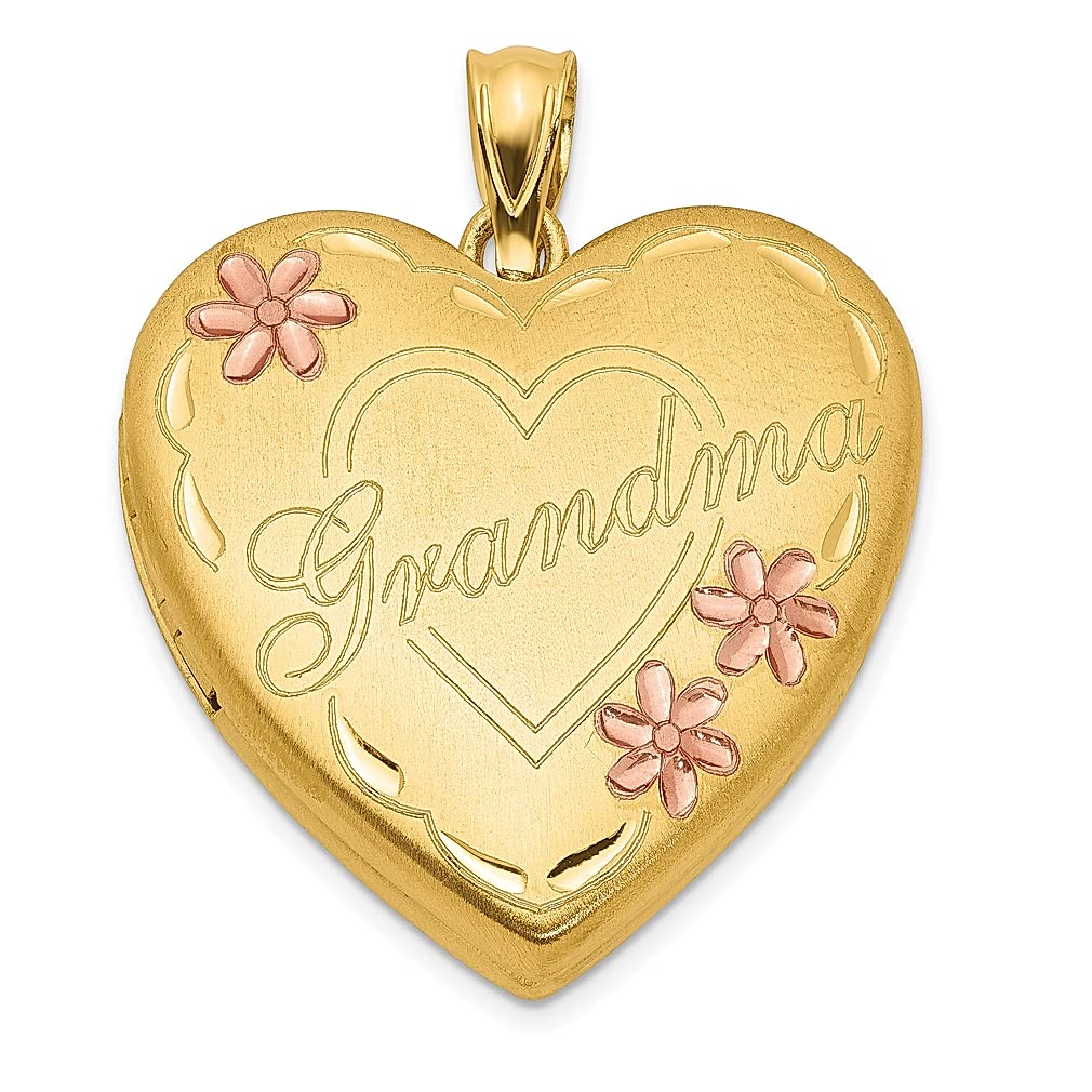 1/20 Gold Filled Enameled Family Heart Photo Locket Necklace - 23mm Grandma Charm Pendant with Chain, Holds Pictures - Floral Gardening Jewelry Gift for Women, Perfect for Mother's Day, Birthday & Special Occasions