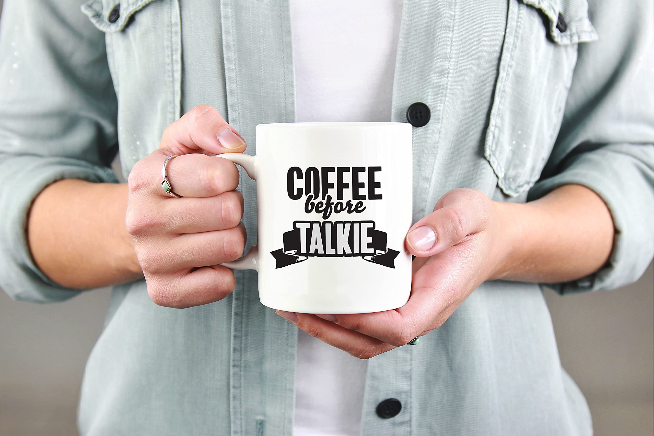 Funny White Ceramic Coffee & Tea Mug (15oz) - Novelty 'Before Talkie' Design - Perfect for Office, Home & Gifts