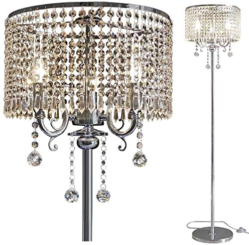 Elegant K9 Crystal Floor Lamp with Chrome Finish - 2-Light Modern European Luxury Lighting for Living Room, Bedroom & Office Decor