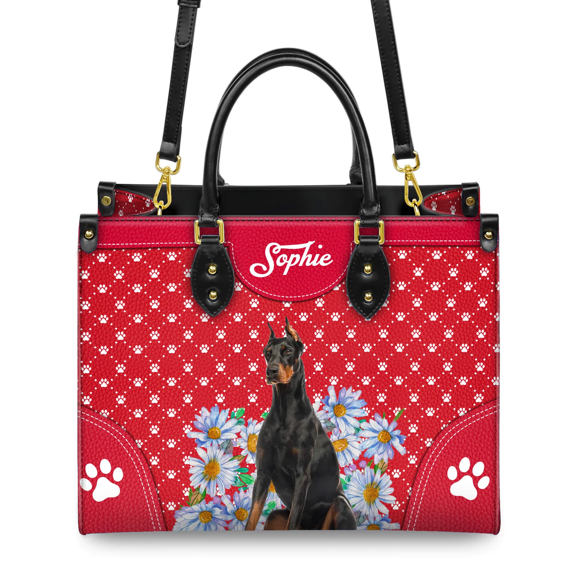 **Personalized Doberman Pinscher Leather Handbag - Custom Name Dog Purse, Shoulder Bag for Women - Perfect Gift for Dog Moms & Dog Lovers - Ideal for Work, Travel & Casual Outings**