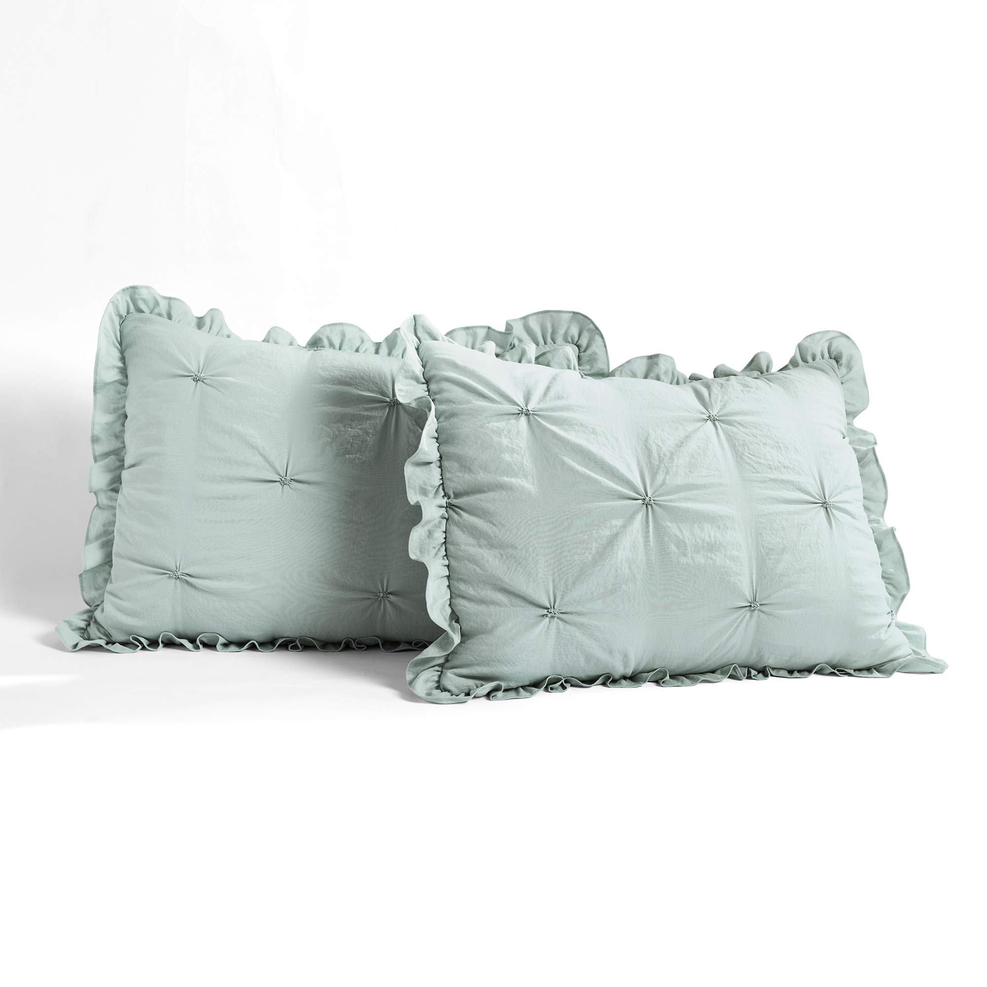 Luxury 3-Piece Ruffled Bedspread Set - Lush Decor Ravello Pintuck Ruffle Skirt Bedding in Blue | King Size | Traditional Glam & Farmhouse Style Bedroom Decor | Perfect for Master Bedroom, Guest Room, or Vacation Home