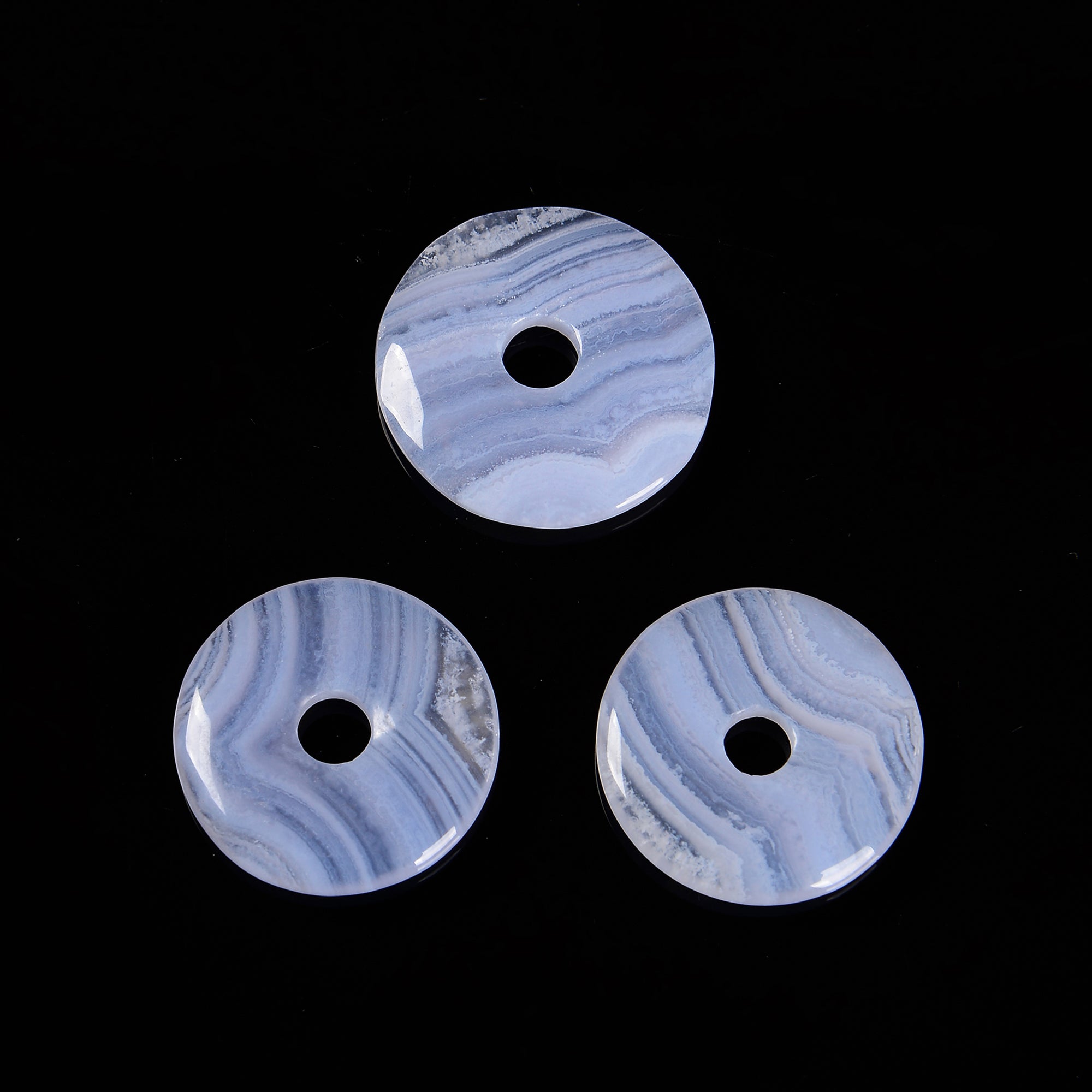 Natural Blue Lace Agate Donut Pendant Necklace - 25mm Healing Stone Jewelry for Meditation, Yoga & Spiritual Protection