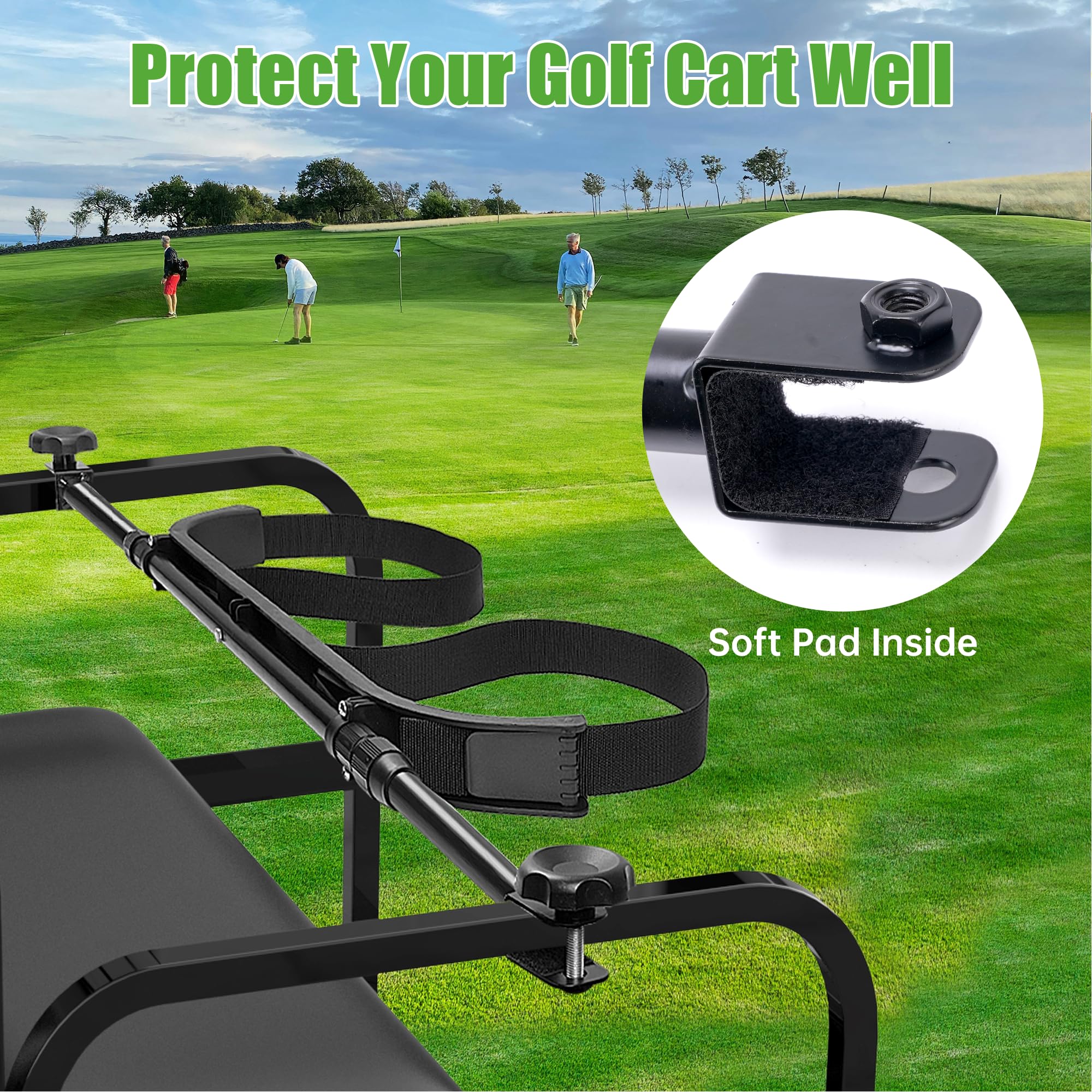 Universal Golf Bag Holder Attachment - No-Drilling Required for Yamaha, EZGO & Club Car Carts | Adjustable Rear Seat Golf Club Holder with Bonus Strap | Perfect for Golf Course, Driving Range & RV Travel