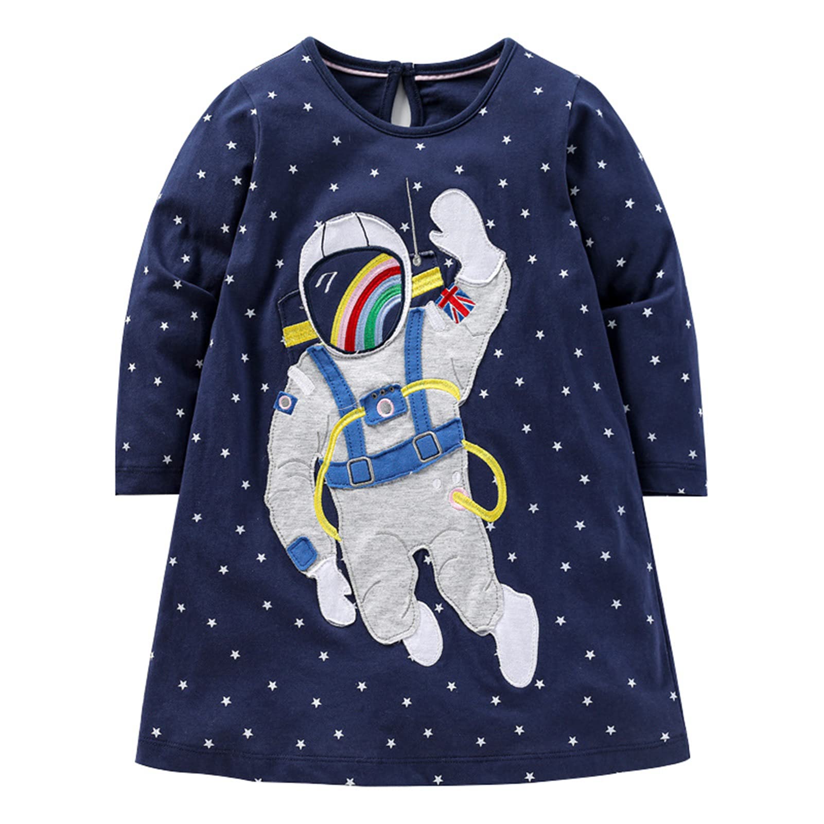 KISSOURBABY Girls Long Sleeve Cotton Casual Dress with Vintage Print - Princess Style Party Dress for Birthday, Christmas & Special Occasions