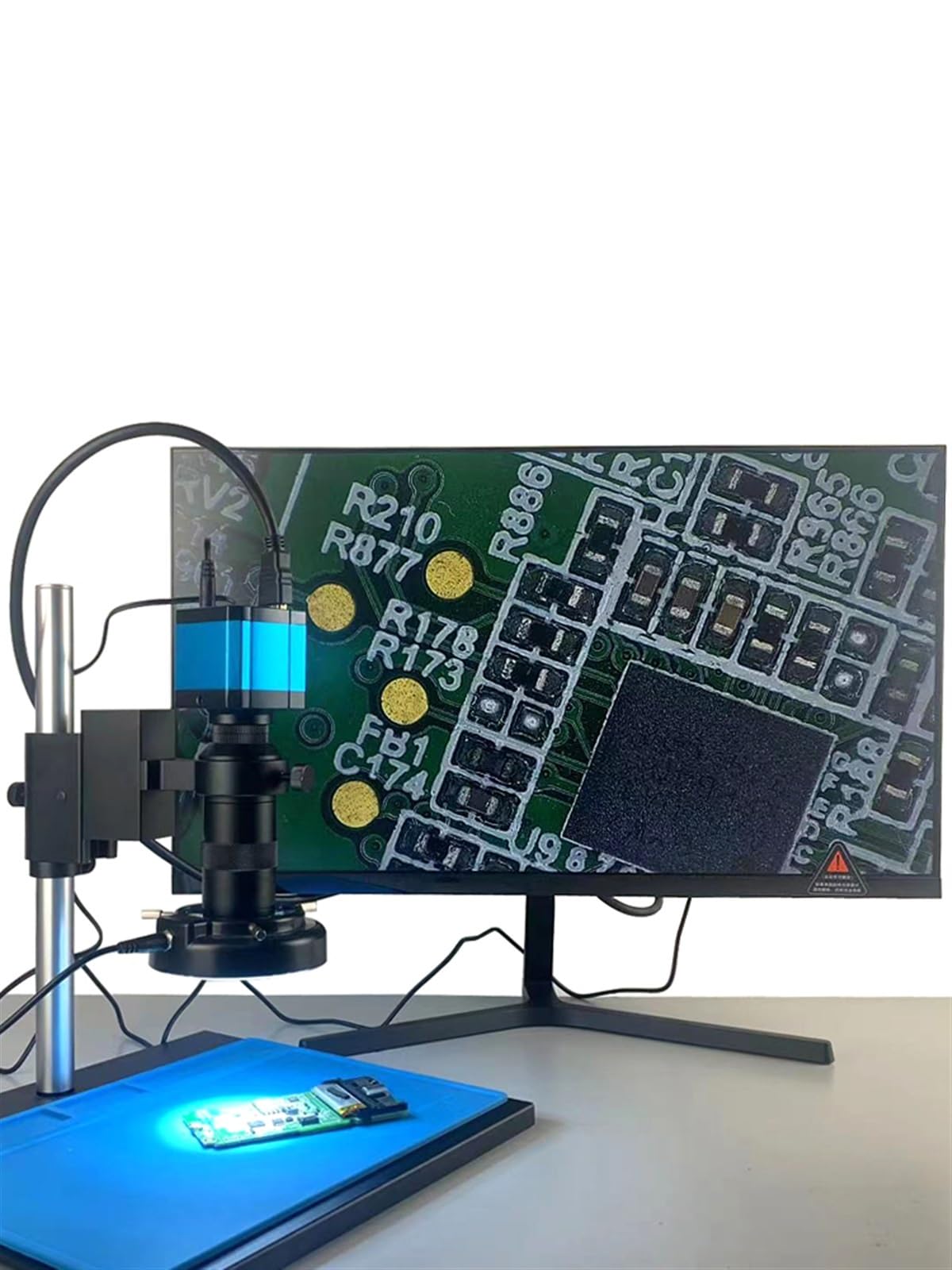 2K HDMI USB Digital Video Monocular Industrial Electronic Microscope Camera with 130X C-Mount Lens Kit - High Magnification for PCB Soldering, Phone Repair & Microelectronics Inspection - Perfect for Electronics Hobbyists, Jewelry Appraisal and Scientific Research