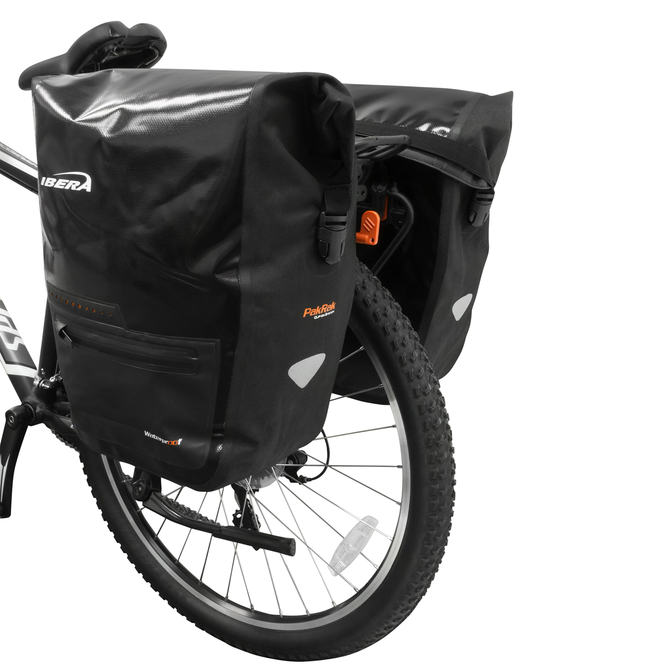 **Ibera 30L Waterproof Bike Panniers (Pair) - Quick-Release Clip-On Bicycle Saddle Bags with Rain Cover - Fits Most Rear Racks - Perfect for Commuting, Touring & Outdoor Adventures (Black)**