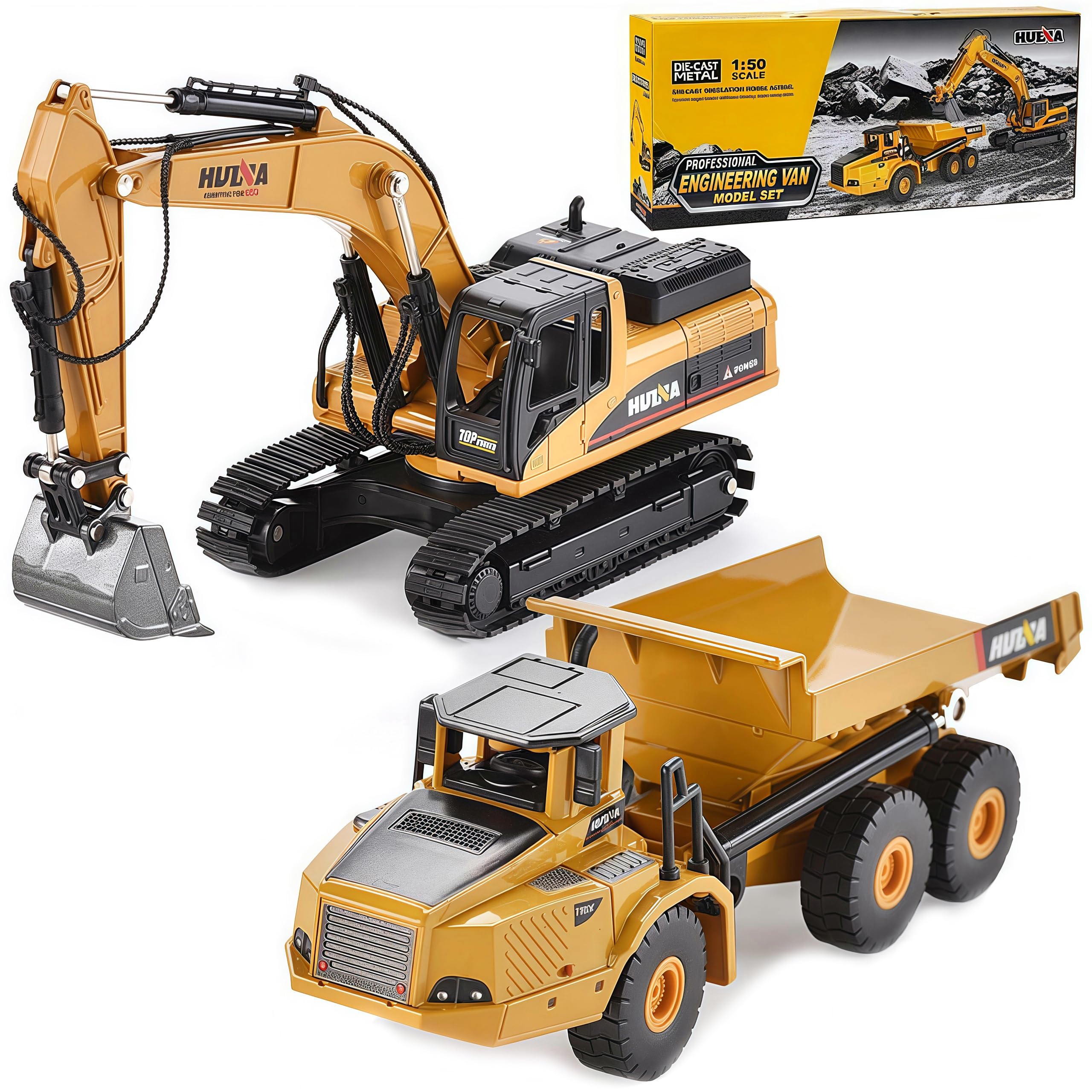 Gemini & Genius Heavy Duty Metal Excavator Toy & Dump Truck Set - Construction Vehicles Playset for Kids Ages 4-8 - Sandbox Toys, Outdoor Play, Birthday Gifts for Boys & Girls | Perfect for Construction Site Roleplay & Sandbox Adventures