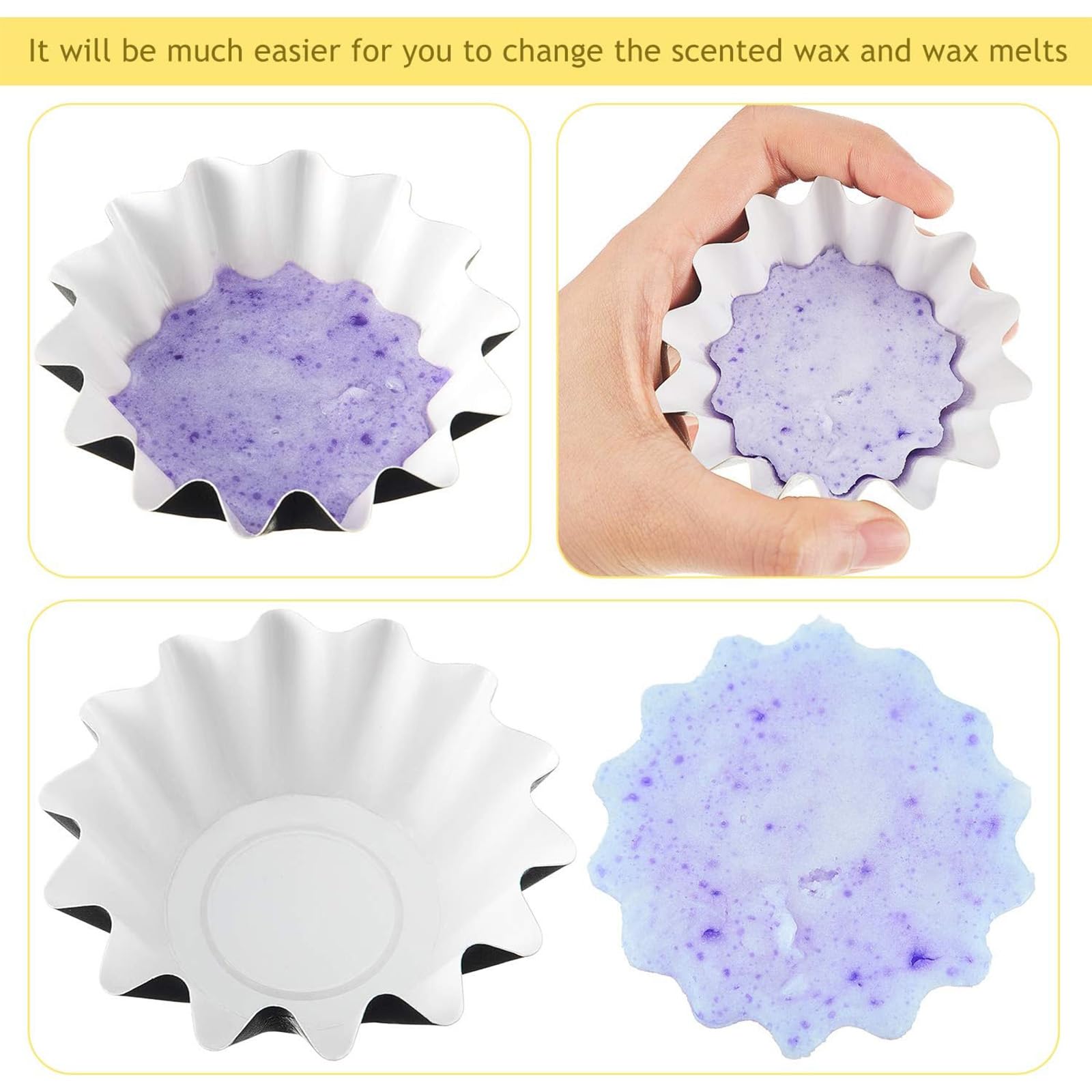 Boao Reusable Leakproof Wax Melt Liners - 50 Pack Yellow Wax Warmer Containers for Electric Plug-in Melters & Burners | Scented Candle Holders, Wax Paper Cups | Perfect for Home Aromatherapy, Spa Relaxation & Gift Giving