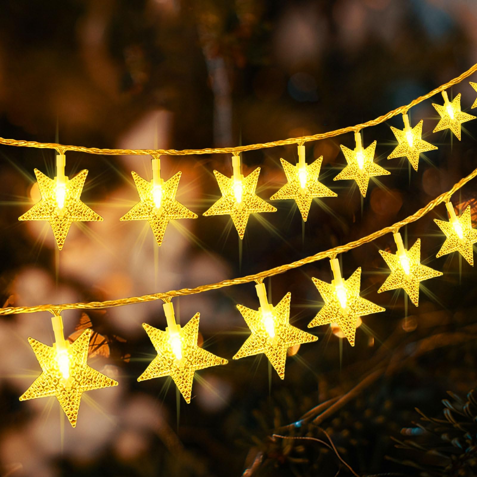 2 Pack 26Ft 80 LED Star String Lights - Battery Operated Fairy Lights, Waterproof Twinkle Lights for Outdoor & Indoor Decor - Bedroom, Garden, Christmas Tree, Party (Warm White) | Perfect for Weddings, Patios, and Holiday Decorations