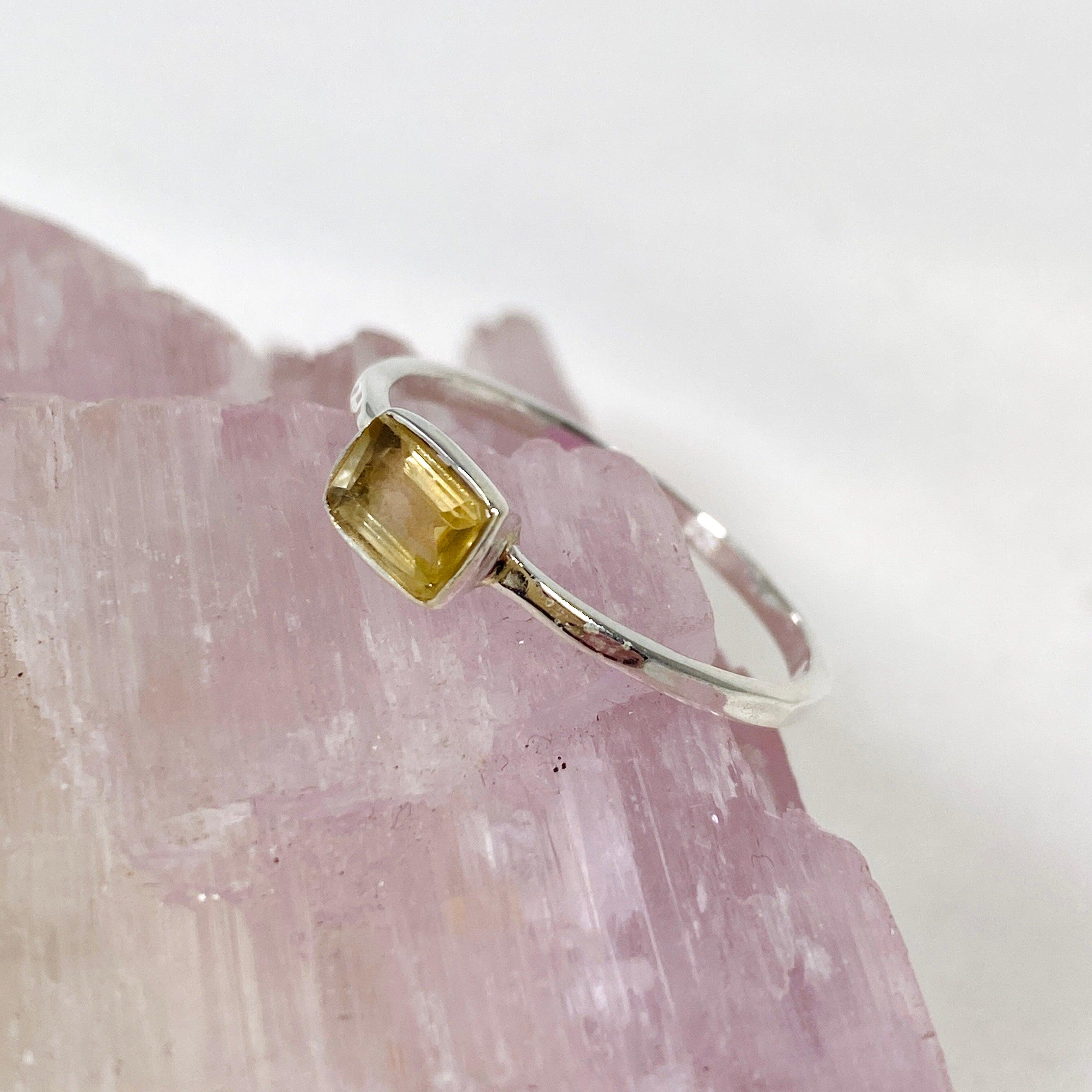 Citrine Rectangular Faceted Fine Band Ring R3793 CIT - Elegant Gemstone Jewelry for Women, Perfect for Weddings, Parties & Daily Wear