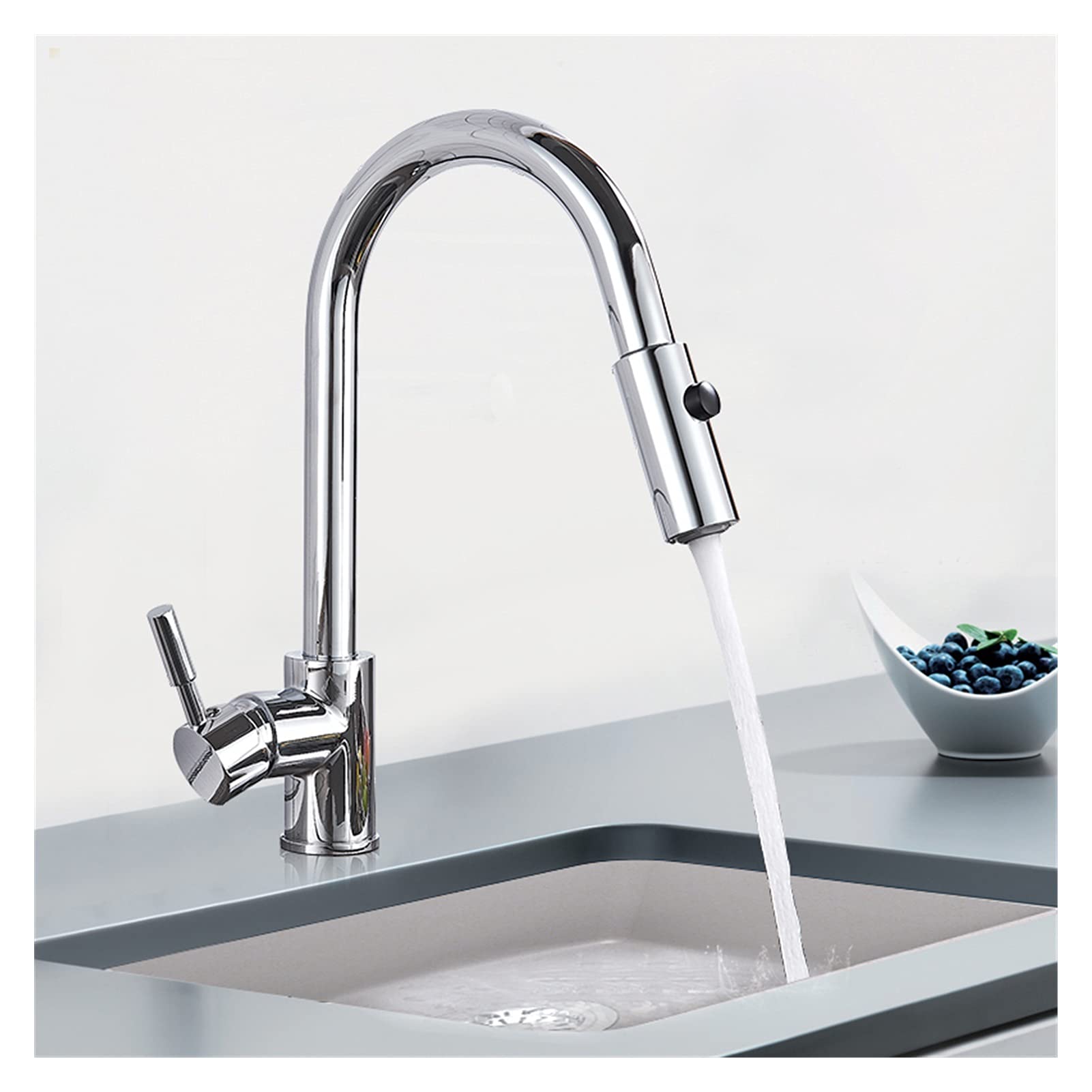Chrome Plated Kitchen Sink Faucet with Pull-Down Sprayer & Rainwater Outlet - Single Handle Cold & Hot Water Swivel Spout for Countertop Installation - Perfect for Modern Kitchens & Small Gifts