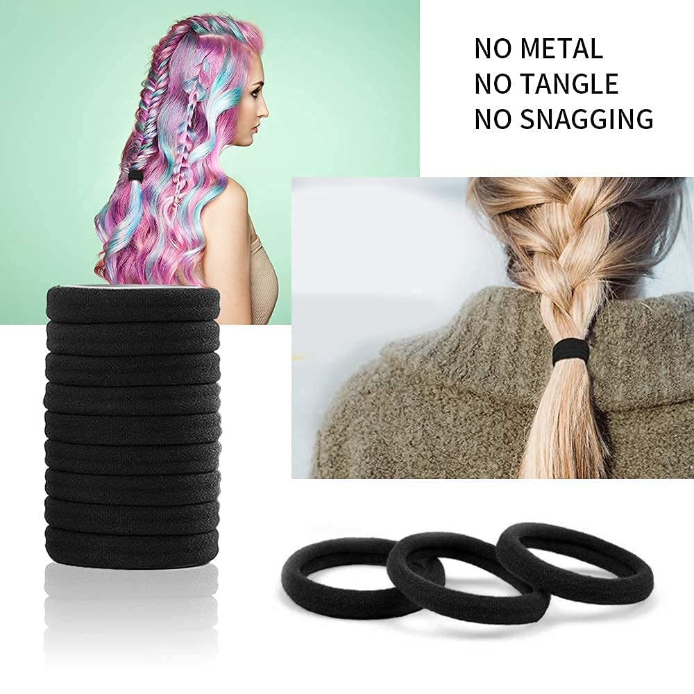 Starvis Thick Seamless Cotton Hair Ties - No Damage Hair Elastics for Women & Girls (30pcs, Black) | Soft Ponytail Holders for Workout, Yoga, Office & Everyday Use