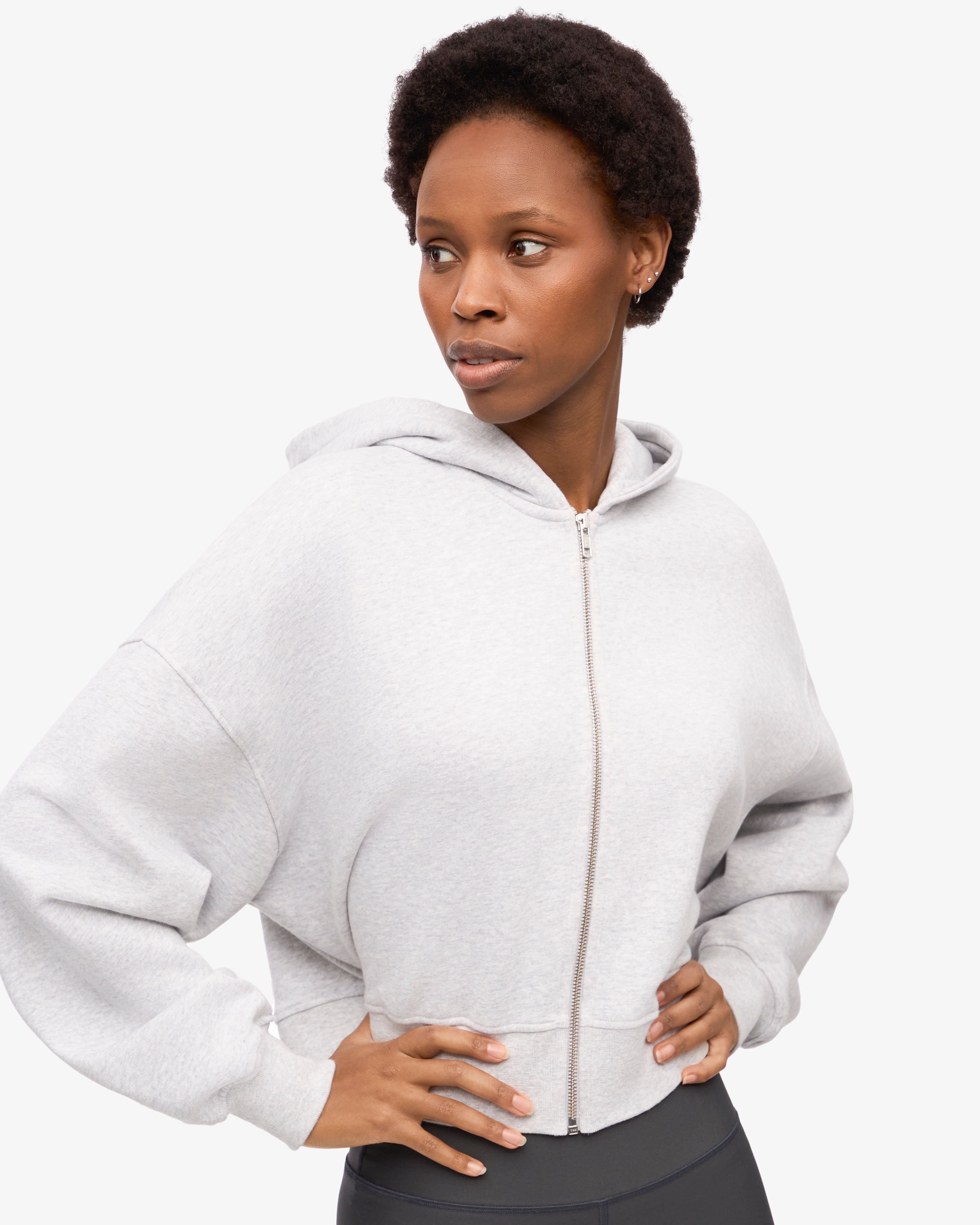 Organic Crop Zip Hoodie - Soft & Cozy Women's Pullover Sweatshirt | Snow Melange | Perfect for Casual Wear, Gym & Outdoor Activities