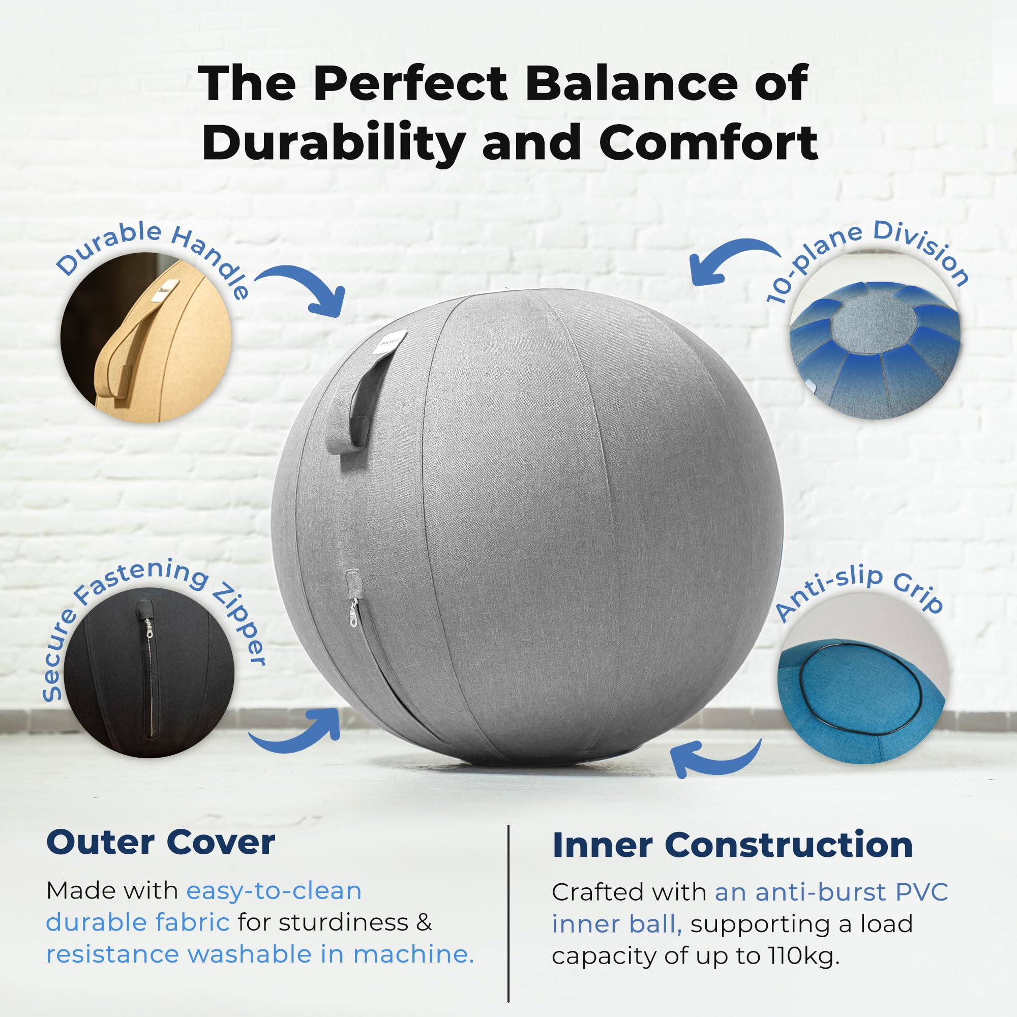 Ergonomic Balance Ball Chair for Office & Home - Posture Corrector & Back Pain Relief for Work & Yoga