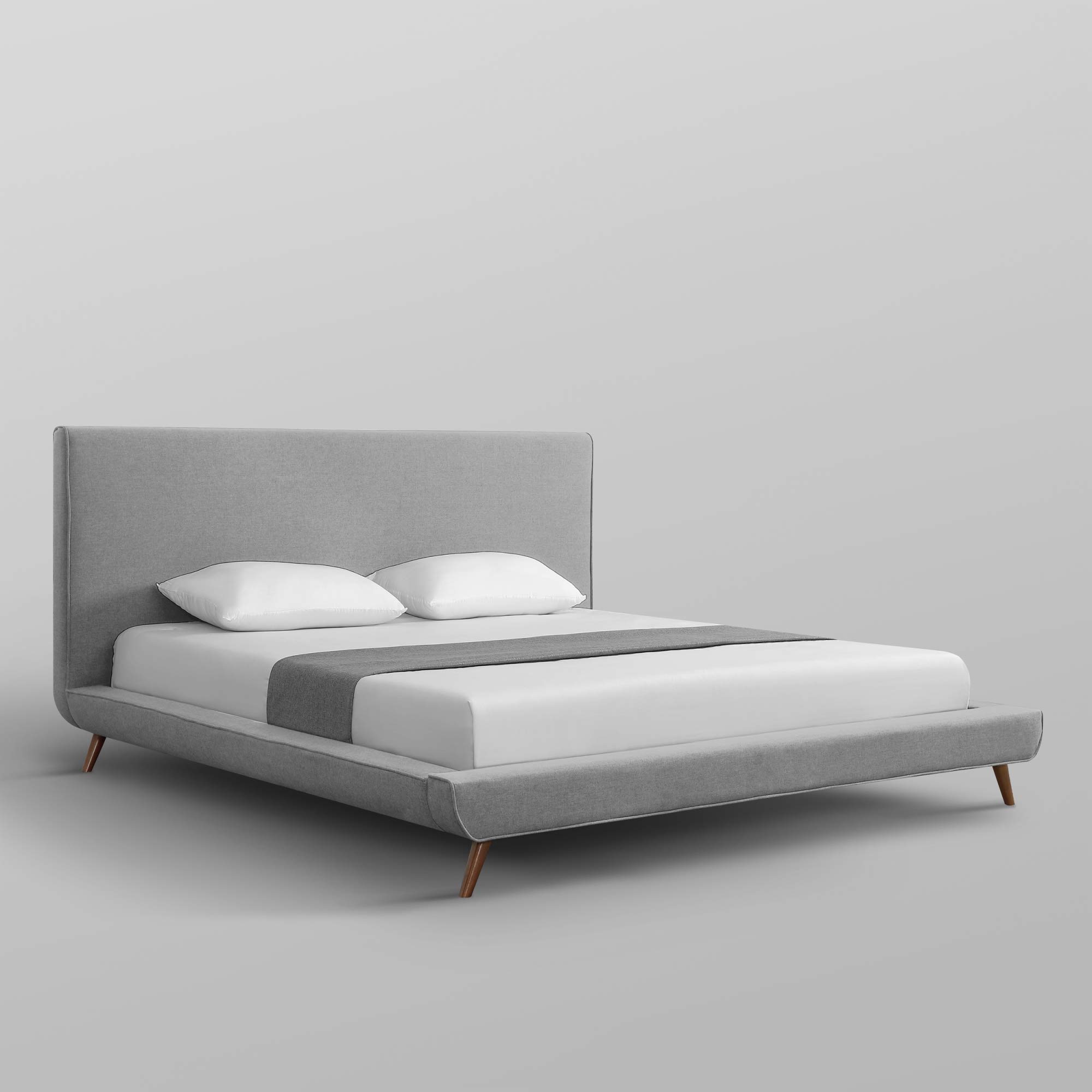 King Size Amoret Grey Linen Platform Bed Frame - Modern Minimalist Bedroom Furniture for Master Bedroom & Guest Room