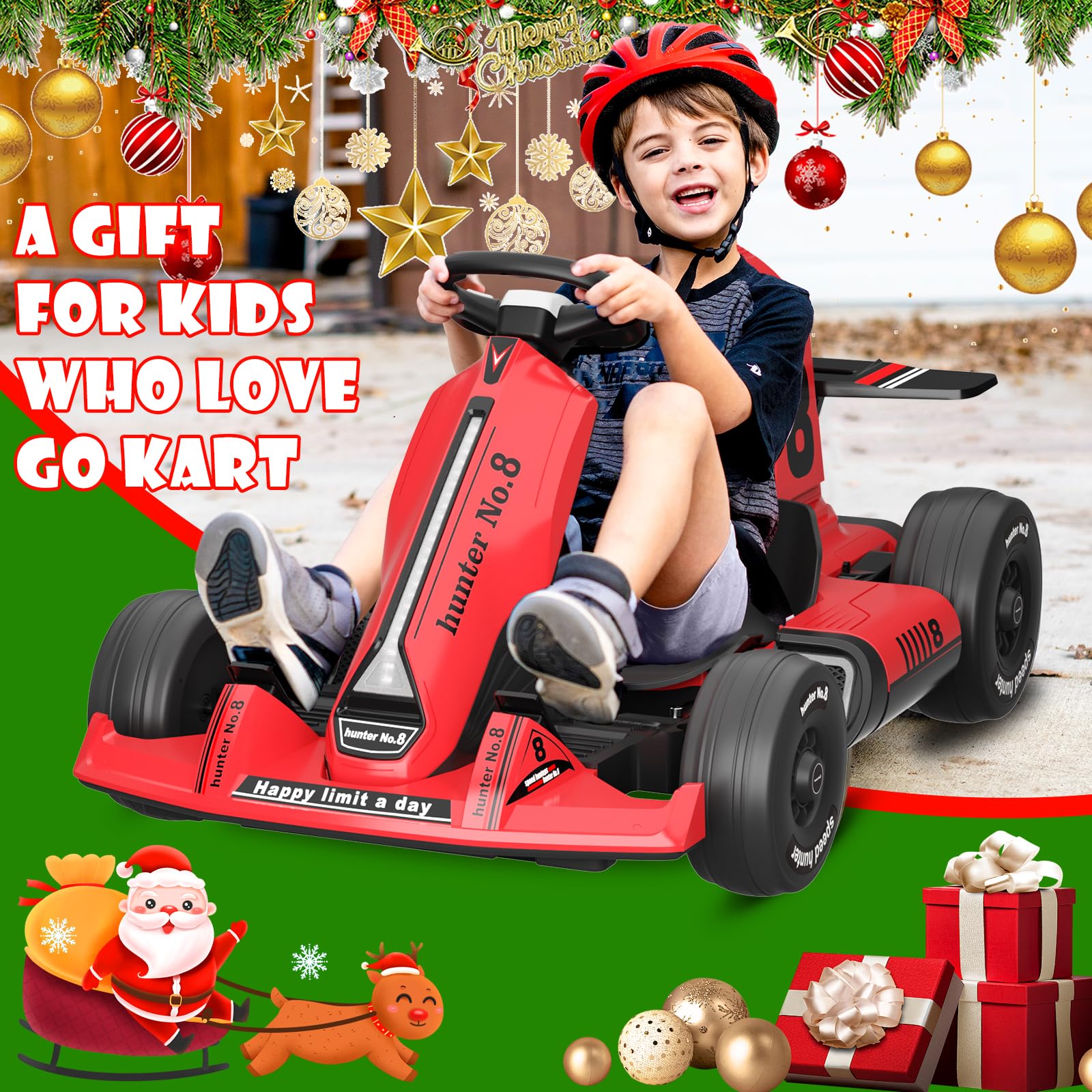 **GLAF 12V Electric Go Kart for Kids - Battery Powered Ride On Car with Remote Control, LED Lights, USB & Bluetooth - Outdoor Drift Racing Toy for Boys & Girls Ages 3+ (Red) - Perfect for Backyard Fun, Birthday Gifts & Family Playtime**