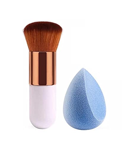 Makena Foundation Blusher Brush & Beauty Blender Makeup Sponge Set - Soft Kabuki Brush & Blending Sponge for Flawless Liquid & Powder Makeup Application - Perfect for Contouring, Highlighting & Airbrush Finish