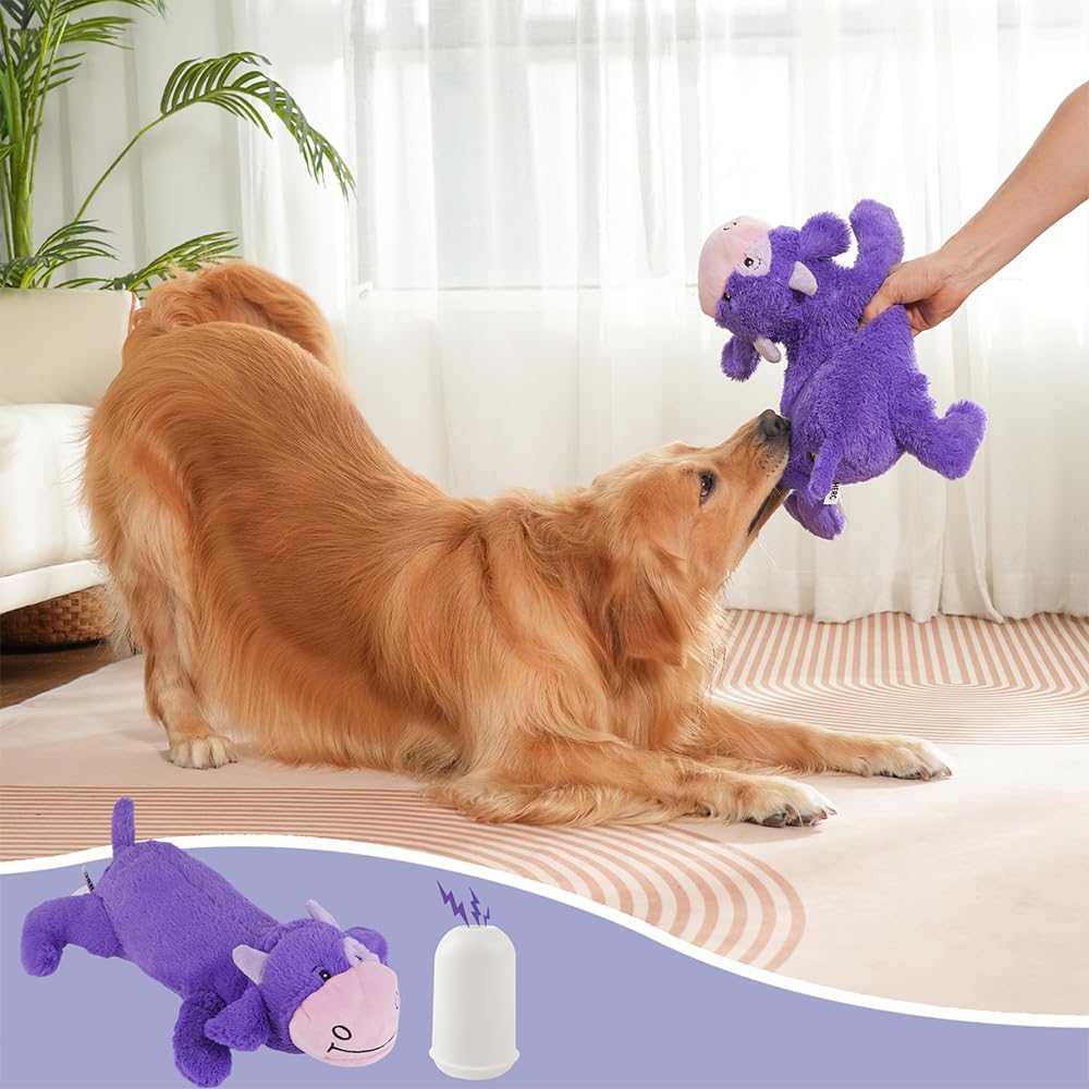 Hero Giant Chuckles Plush Dog Toy with Grunt Squeaker - Extra Large Durable Squeaky Dog Chew Toy in Cow Pattern - Perfect for Aggressive Chewers & Playtime Fun