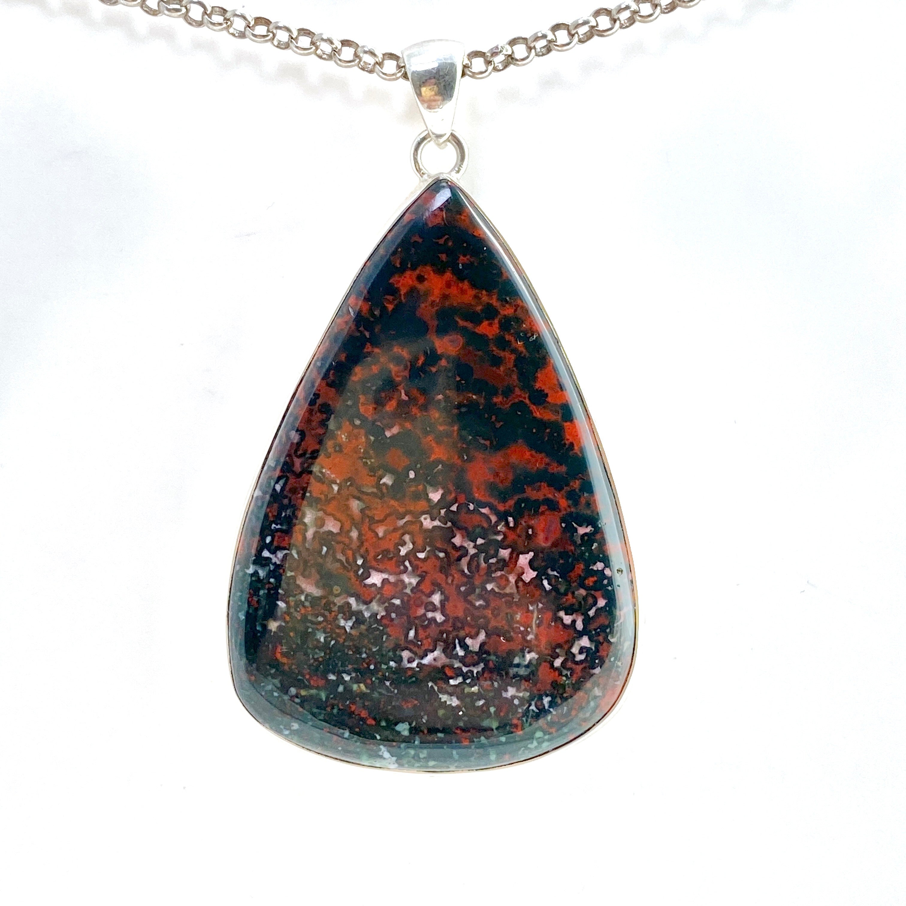 Natural Bloodstone Teardrop Cabochon Pendant - KPGJ4741 | Healing Crystal Jewelry for Meditation & Energy Balancing