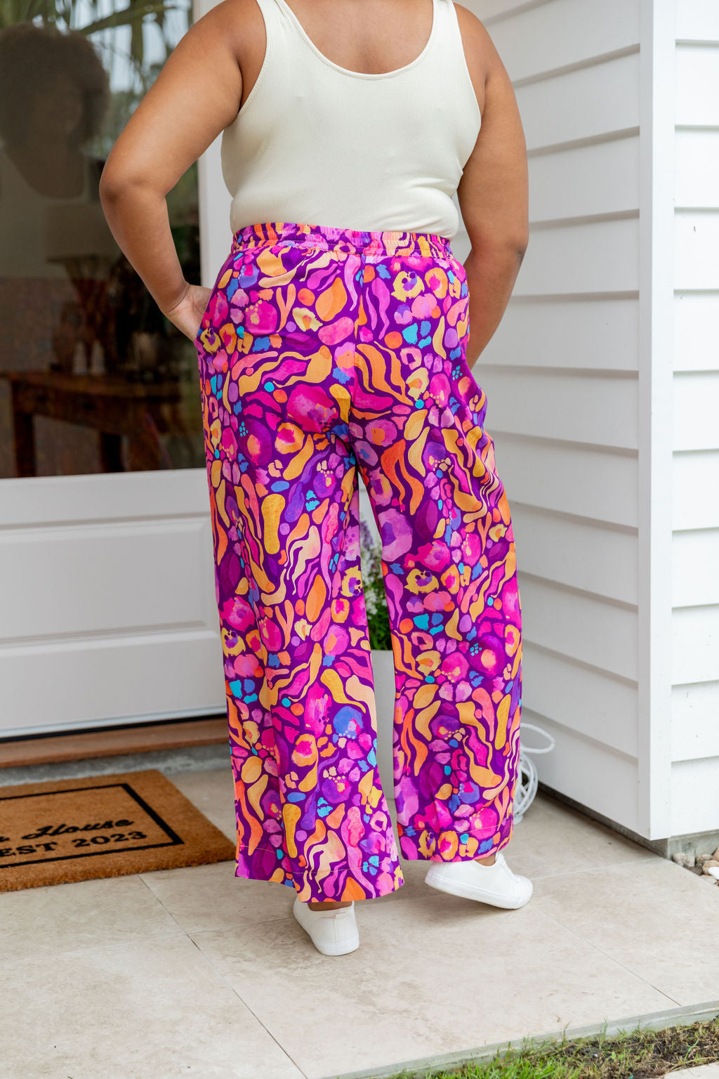 Kasey Rainbow Women's Gina Pants in Ruby Red - High Waisted Stretchy Comfort Pants for Work, Travel & Casual Wear