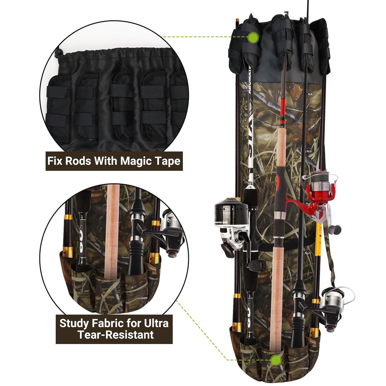 **FOUUAAOOU Fishing Rod Bag - Durable Folding Oxford Fabric Fishing Pole Case, Portable Fishing Gear for Men - Ideal for Travel, Storage & Fishing Gifts (Camouflage)**