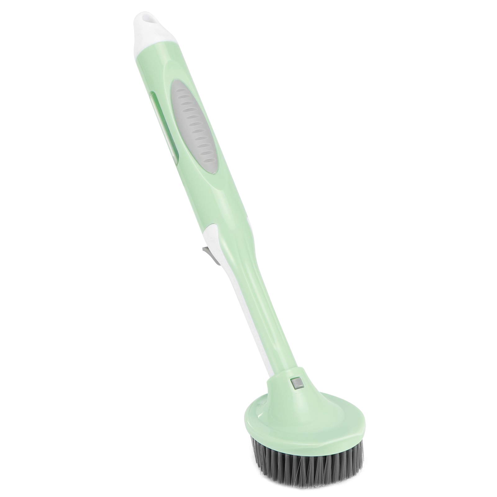 TOPINCN ABS Nylon Kitchen Pot Brush with Long Handle - Dish Washing Brush with Liquid Dispenser - Durable Household Cleaning Tool for Pots, Pans & Cookware (Green) - Perfect for Deep Cleaning Stubborn Food Residue
