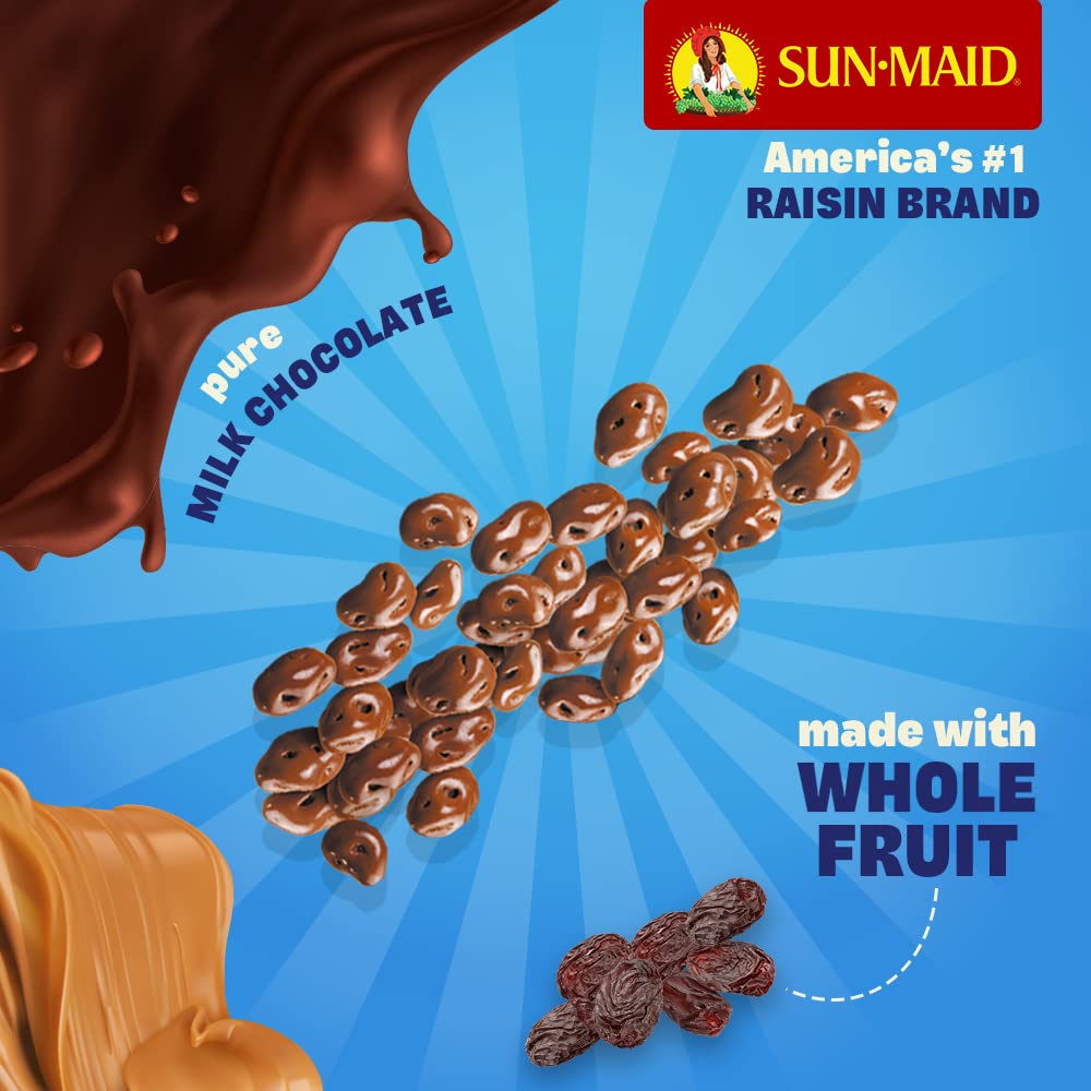 Sun-Maid Chocolate Covered Raisins Snacks - Pure Milk Chocolate & Peanut Butter Raisins, 7oz (6-Pack) | Healthy On-the-Go Snack for Work, School & Travel