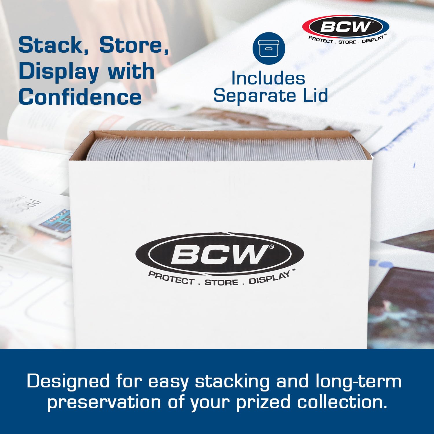 BCW 10-Pack Magazine and Document Storage Boxes | Durable Cardboard File Organizer for Office, Home, or School Organization