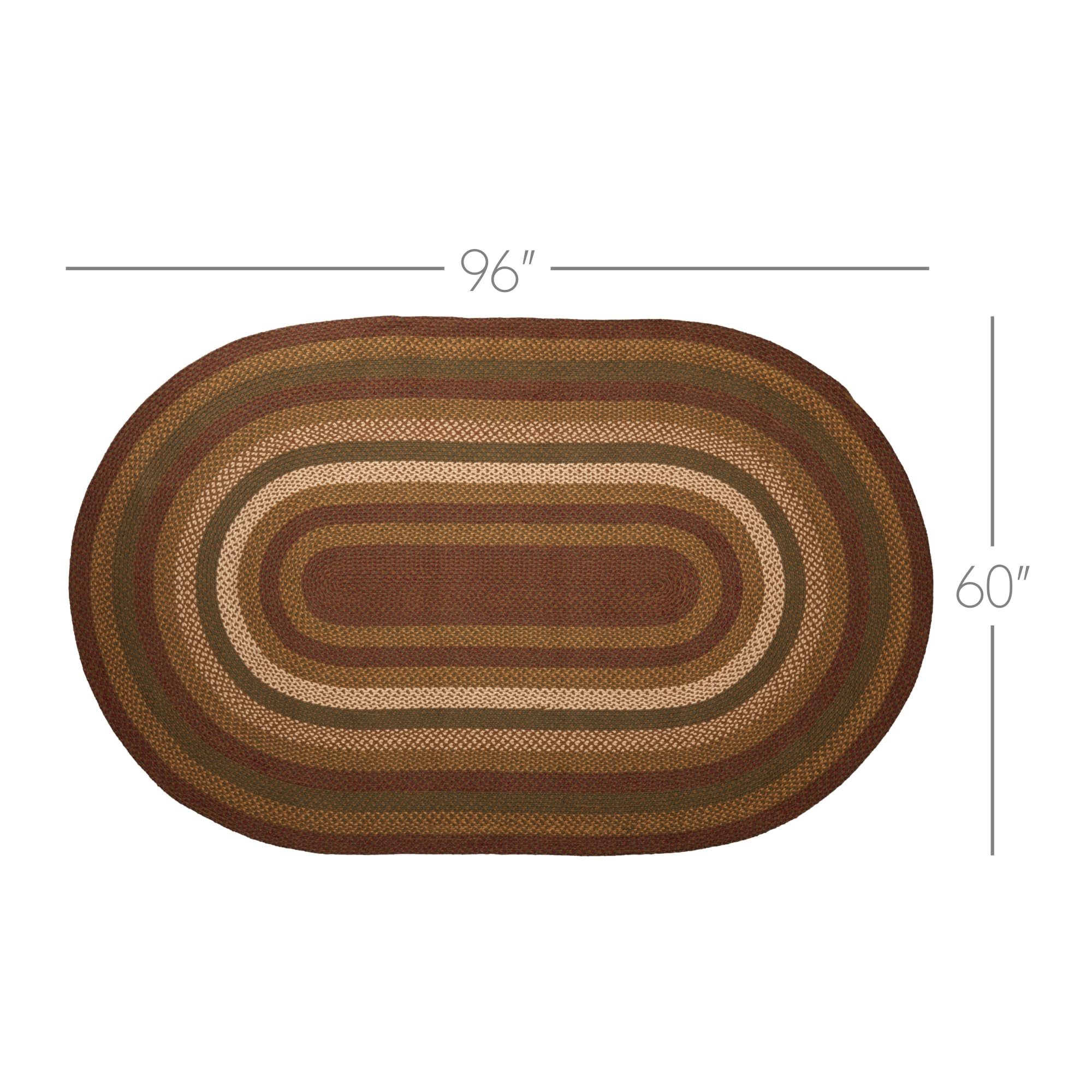 VHC Brands Tea Cabin Rustic Country Jute Area Rug - Green Striped Oval Natural Fiber Rug with Non-Slip Pad - 60x96 Inch Floor Decor for Living Room, Bedroom & Farmhouse Style Homes