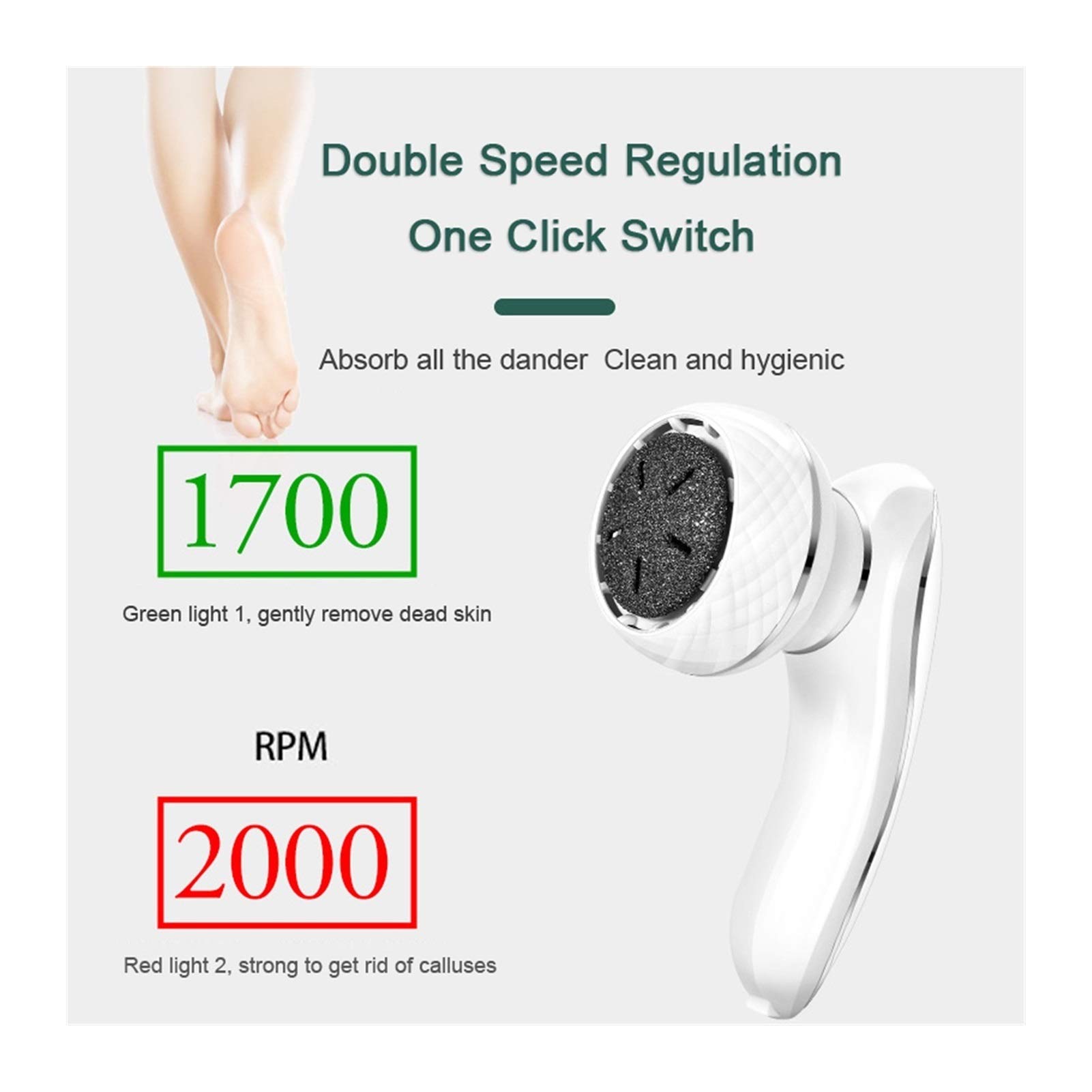 Rechargeable Electric Foot File Callus Remover - 3 Professional Grinding Heads & Massage Head for Dead Skin, Cracked Heels & Hard Skin Care - Portable Pedicure Tool for Relaxing Leg Muscles | Perfect for Home Spa, Travel & DIY Foot Care