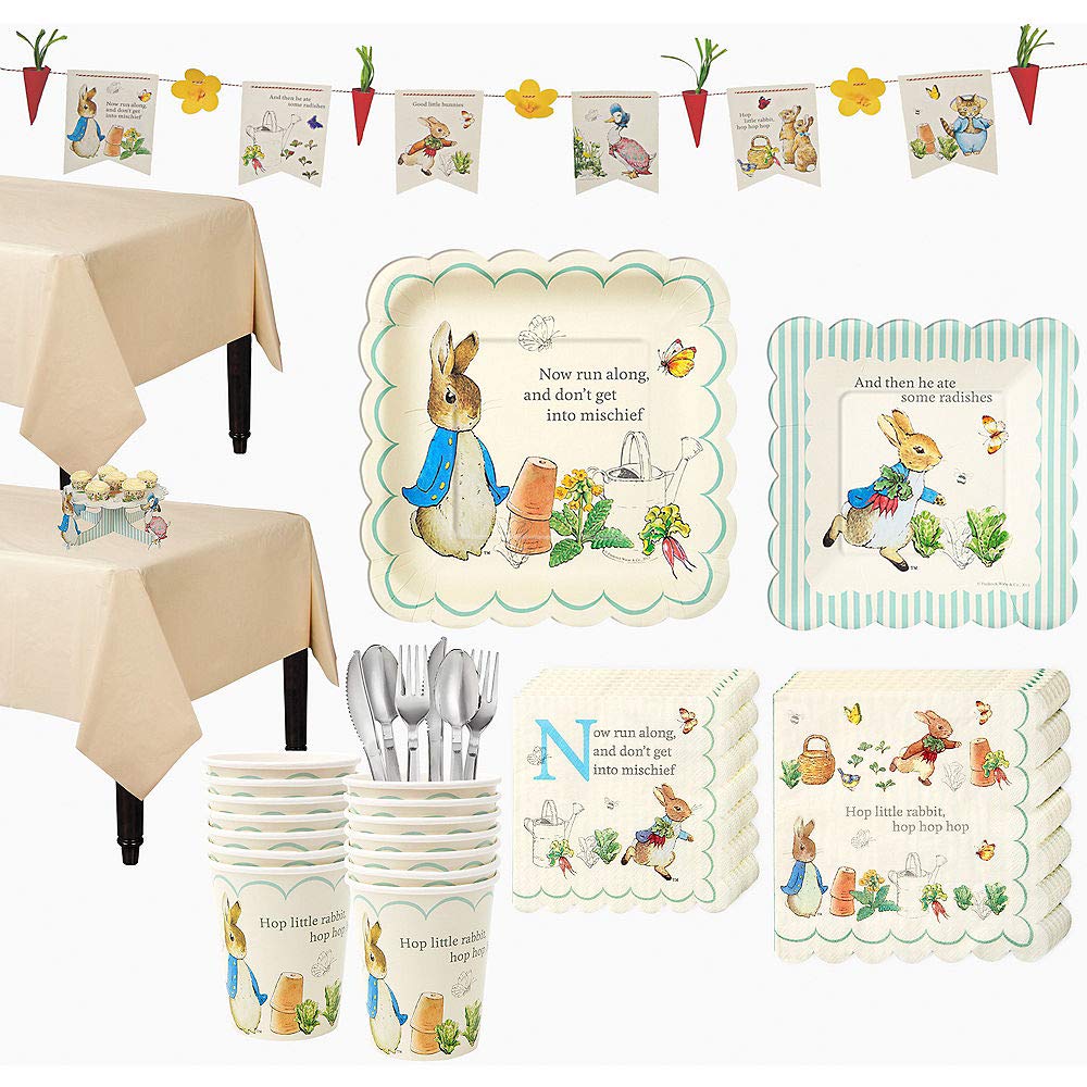 Peter Rabbit Easter Party Kit for 16 Guests - Complete Holiday Tableware Set with Plates, Cups & Napkins for Spring Celebrations, Themed Birthday Parties & Family Gatherings
