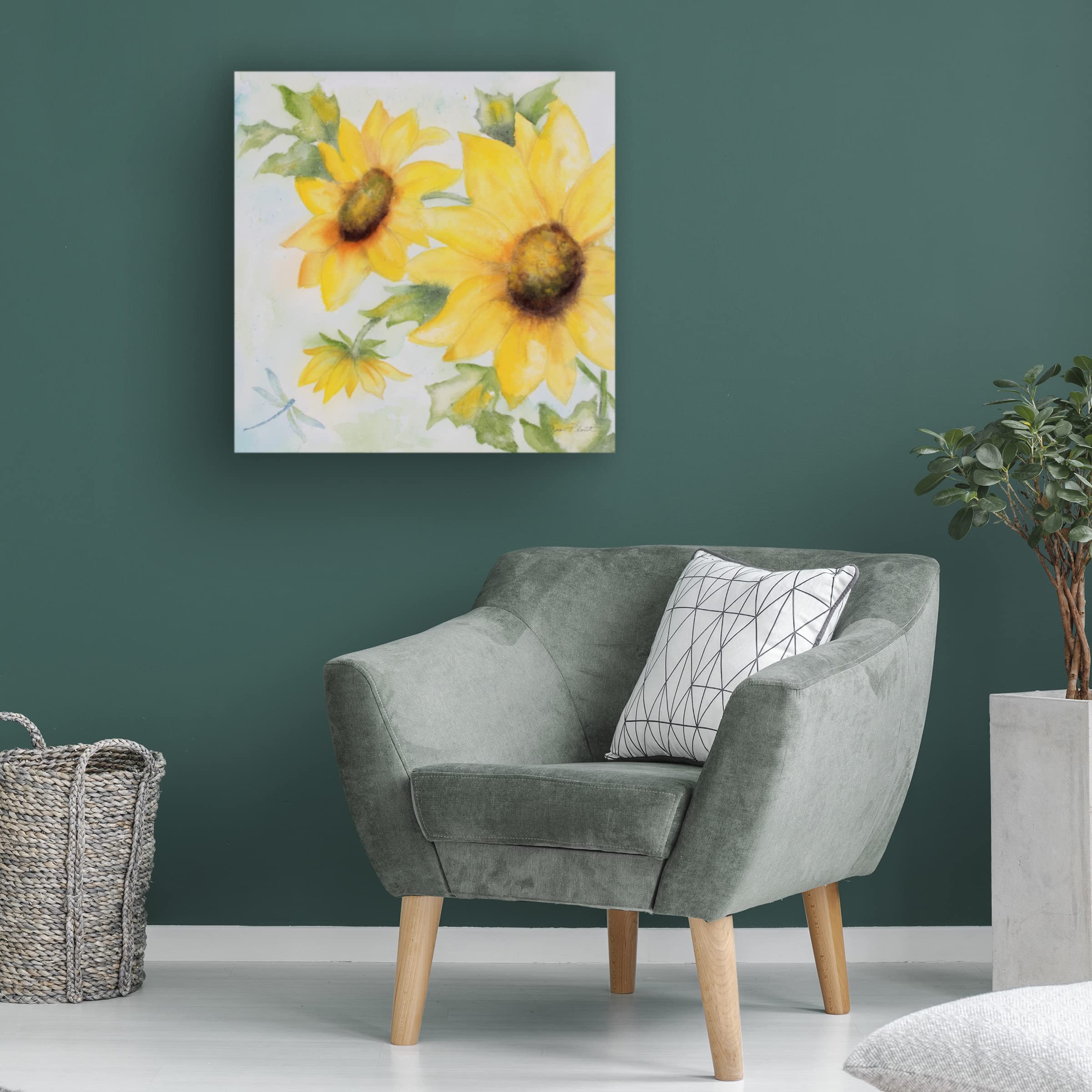 Jean Plout 'Sunny Flowers B' 35x35 Floral Canvas Wall Art - Handmade Oil Painting Reproduction for Living Room, Bedroom & Office Decor