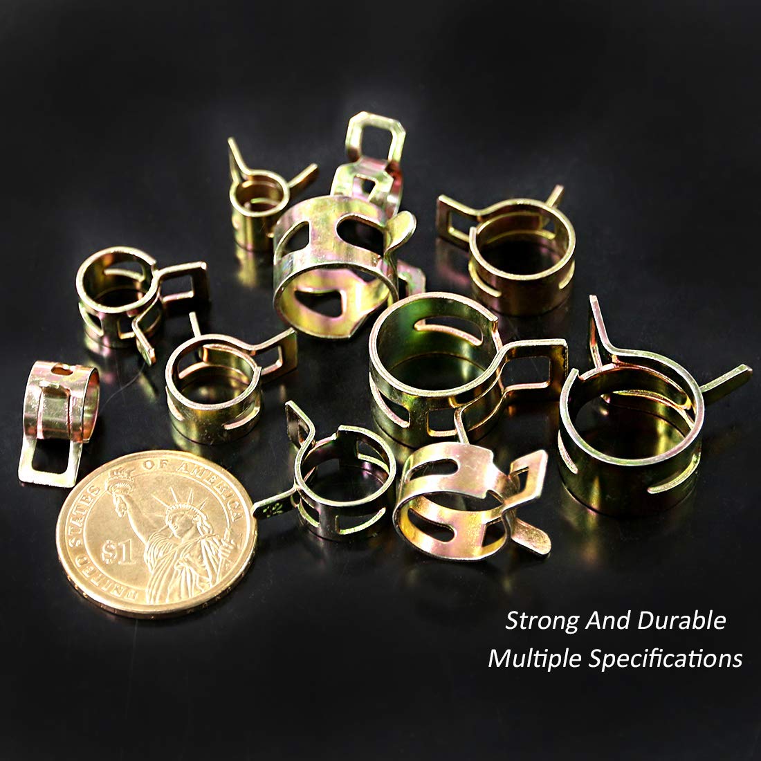 Keadic KSHC-110 110-Piece Spring Hose Clamp Assortment Kit (7mm-17mm, 11 Sizes) - Stainless Steel Vacuum Hose Clamps for Fuel, Silicone, Air & Water Pipes - Ideal for Automotive, Plumbing & DIY Projects