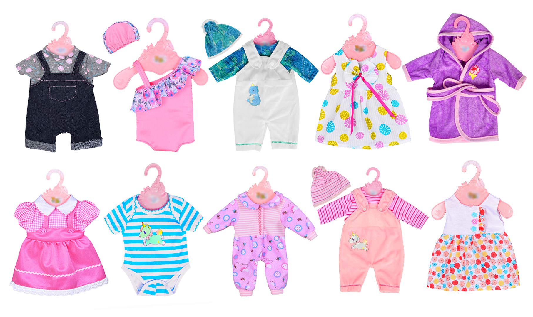 10 Sets Baby Doll Clothes for 14-18 inch Dolls - Perfect for Dress Up & Role Play