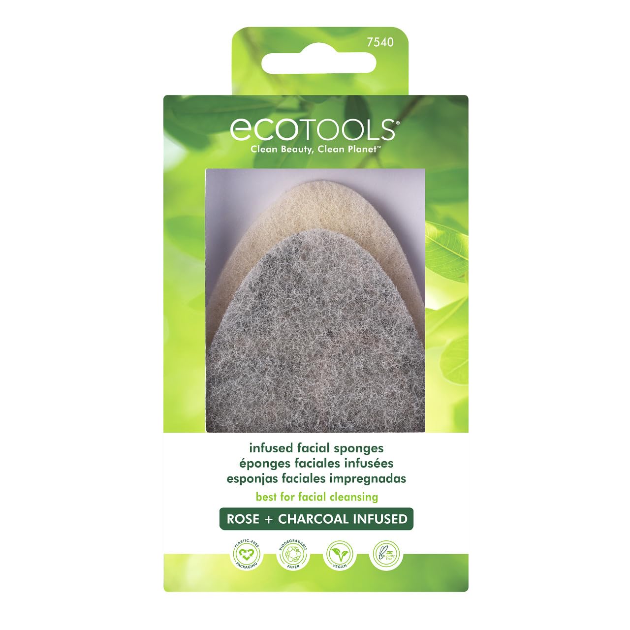 EcoTools Infused Facial Sponges with Rose Petal & Bamboo Charcoal - 2 Pack for Gentle Exfoliation & Deep Cleansing | Perfect for Daily Skincare Routine & Makeup Removal
