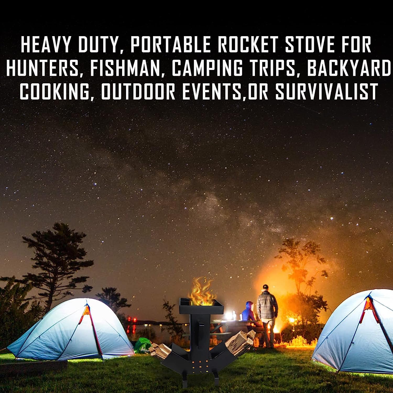 FEBTECH Portable Camping Rocket Stove - Large Dual-Side Fuel Chamber with Self-Feeding Design - Removable Top for Easy Cleaning - Perfect for Outdoor Cooking, Picnics, Camping & Hunting Adventures - Ideal for Backpacking, Emergency Preparedness & Survival Situations