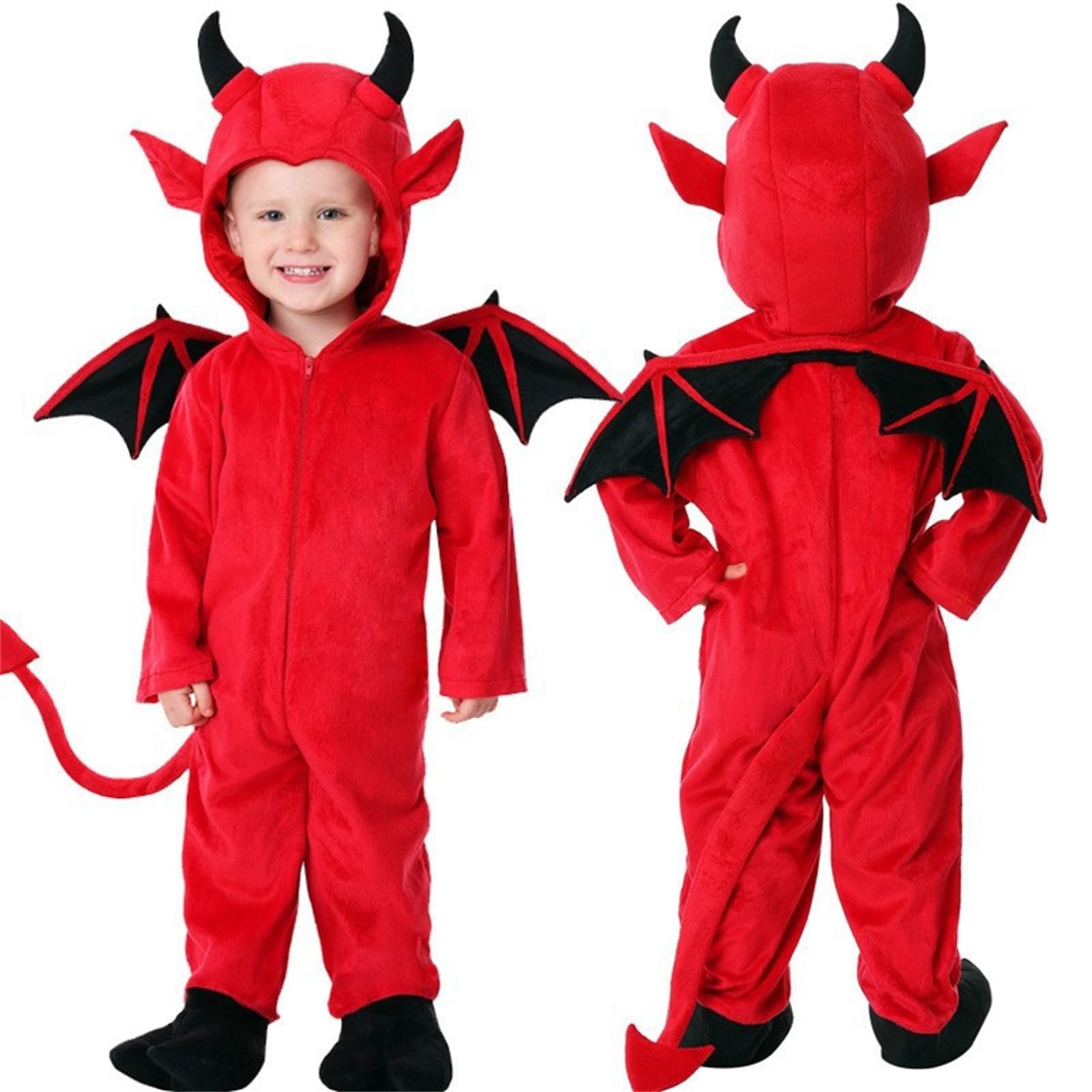 **Devil Costume for Toddler Boys & Girls - Soft Halloween Jumpsuit with Matching Cap - First Halloween Outfit for Babies & Kids - Perfect for Trick-or-Treating & Costume Parties**