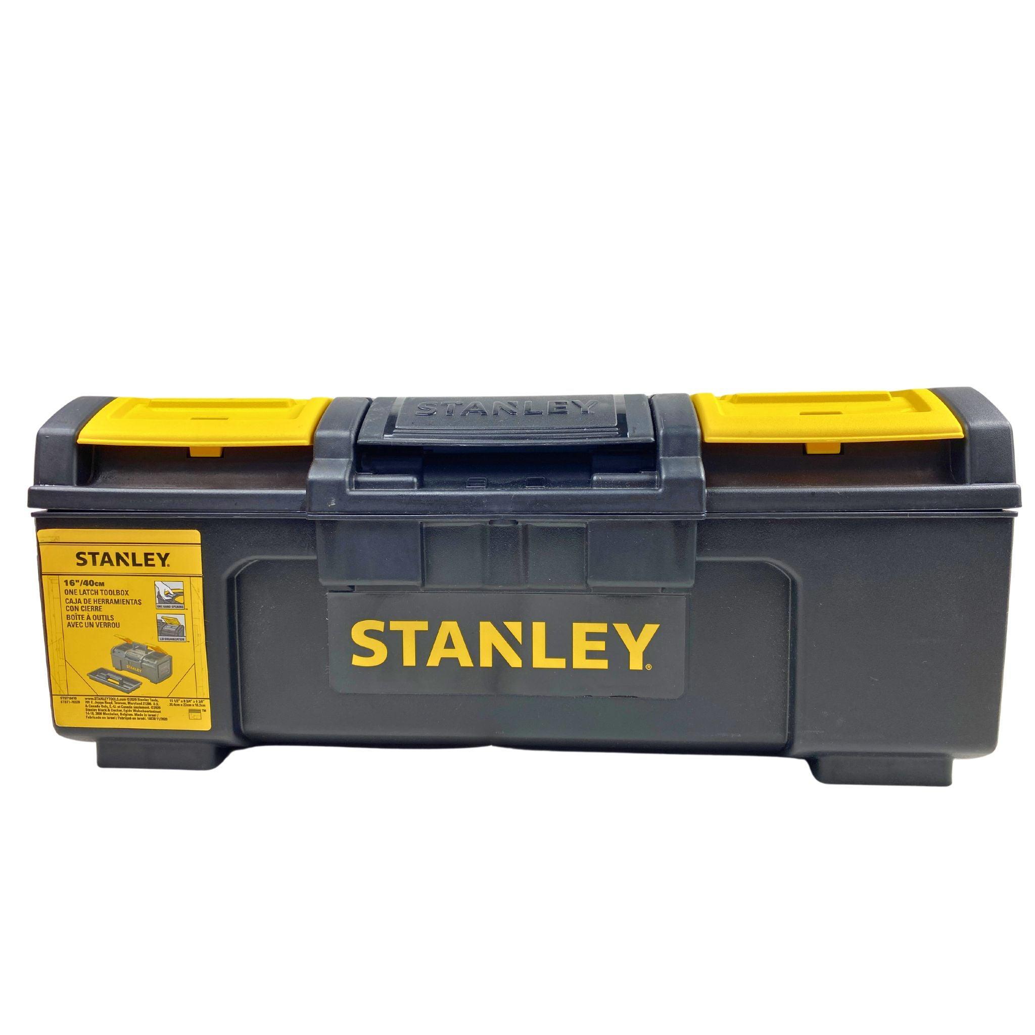 Stanley 16 Inch 40cm Heavy Duty Tool Box with One Latch - 24 Piece Set for Home, Garage, Workshop & Professional Use - Durable Storage for Tools, Hardware & DIY Projects
