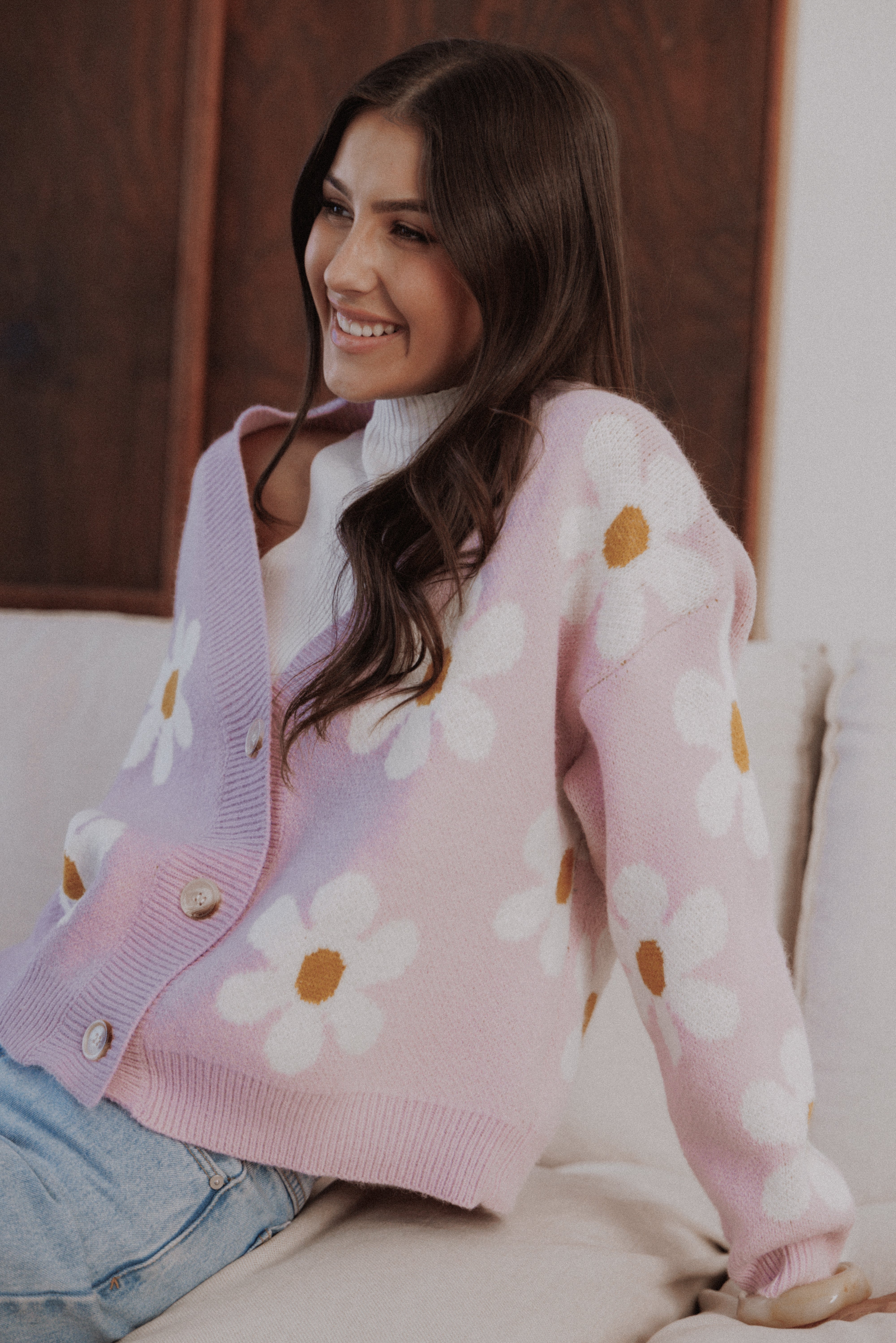 Pink Daisy Cardigan for Women - Soft & Stylish Knit Sweater for Casual Wear, Office & Date Nights
