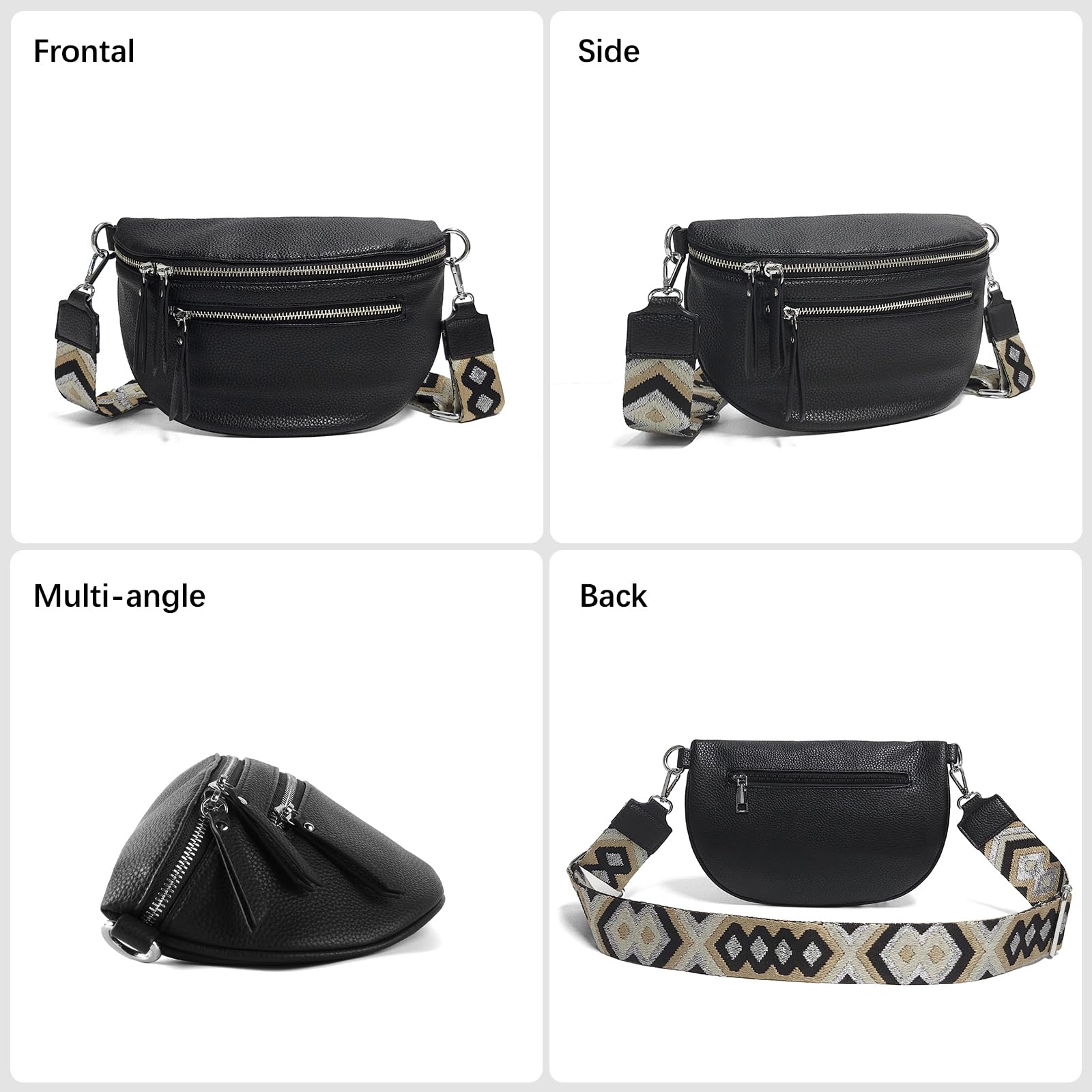 Women's Vegan Leather Crossbody Fanny Pack - Sling Bag with Coin Purse, Waist Bum Bag for Travel, Gym & Outdoor Activities (Black)