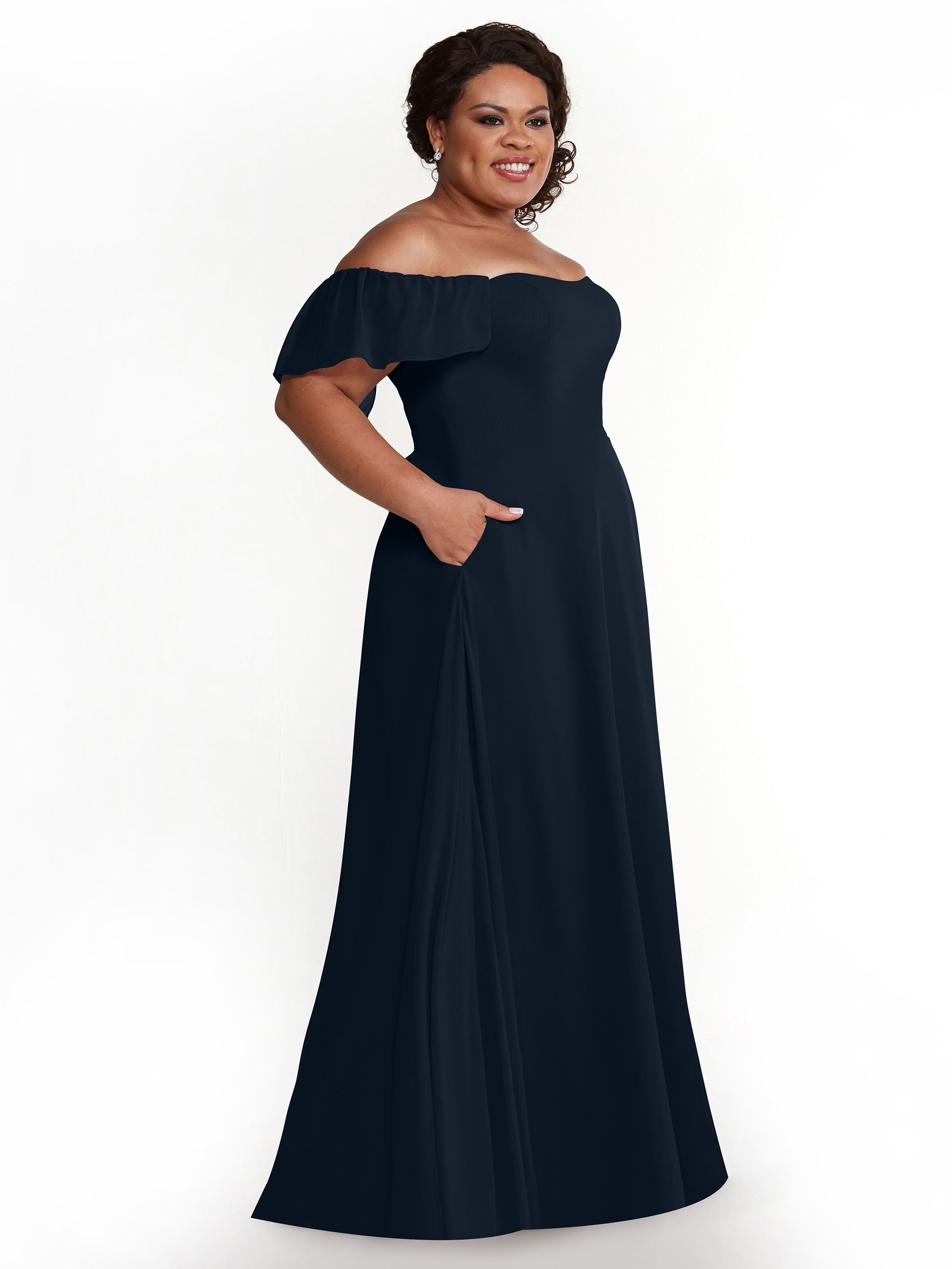 Elegant A-Line Off-The-Shoulder Chiffon Bridesmaid Dress with Pockets - Perfect for Weddings, Parties & Formal Events (Style: ALT2)